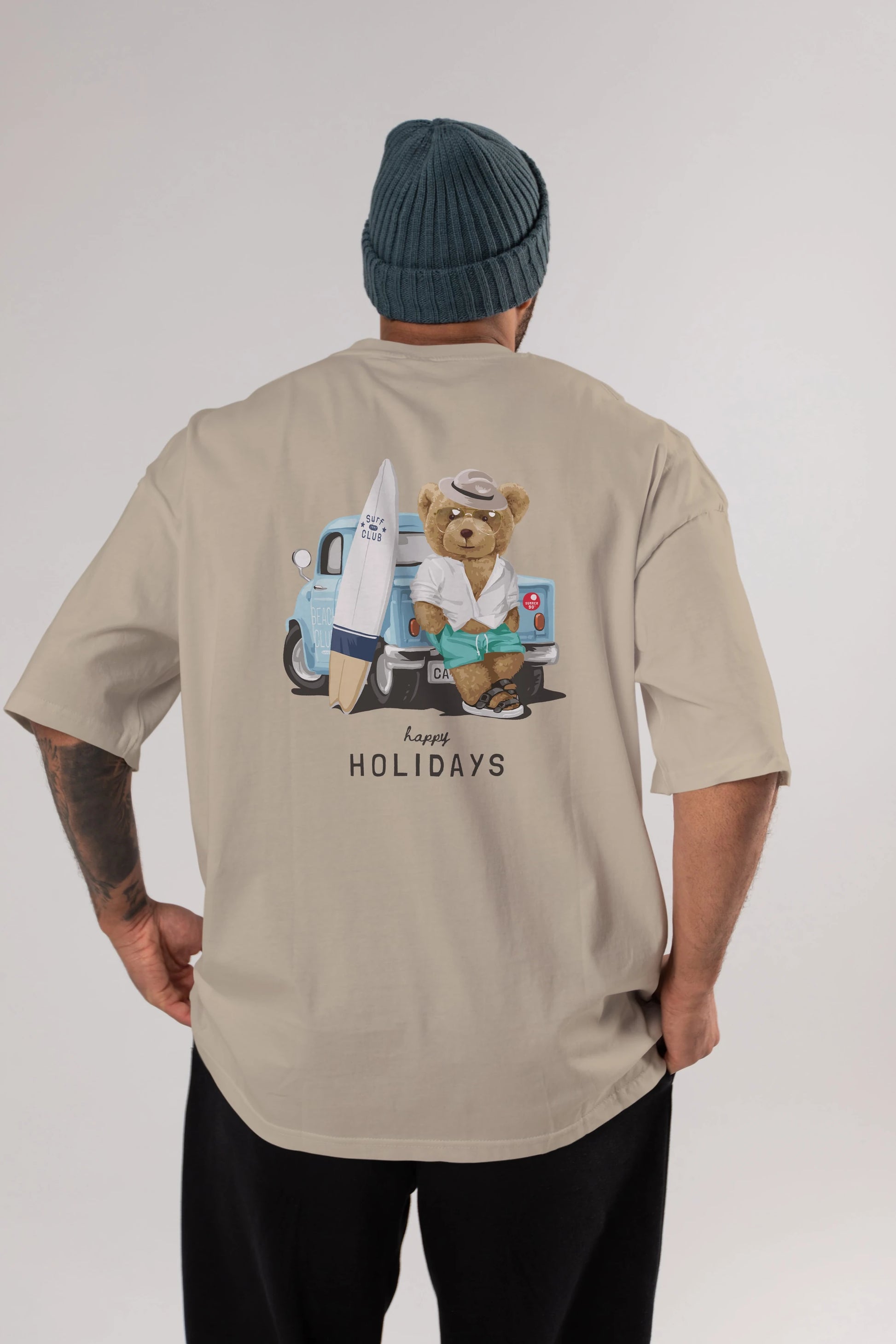 Teddy Bear Surf Club Arka Baskılı Oversize t-shirt Erkek Kadın Unisex %100 Pamuk