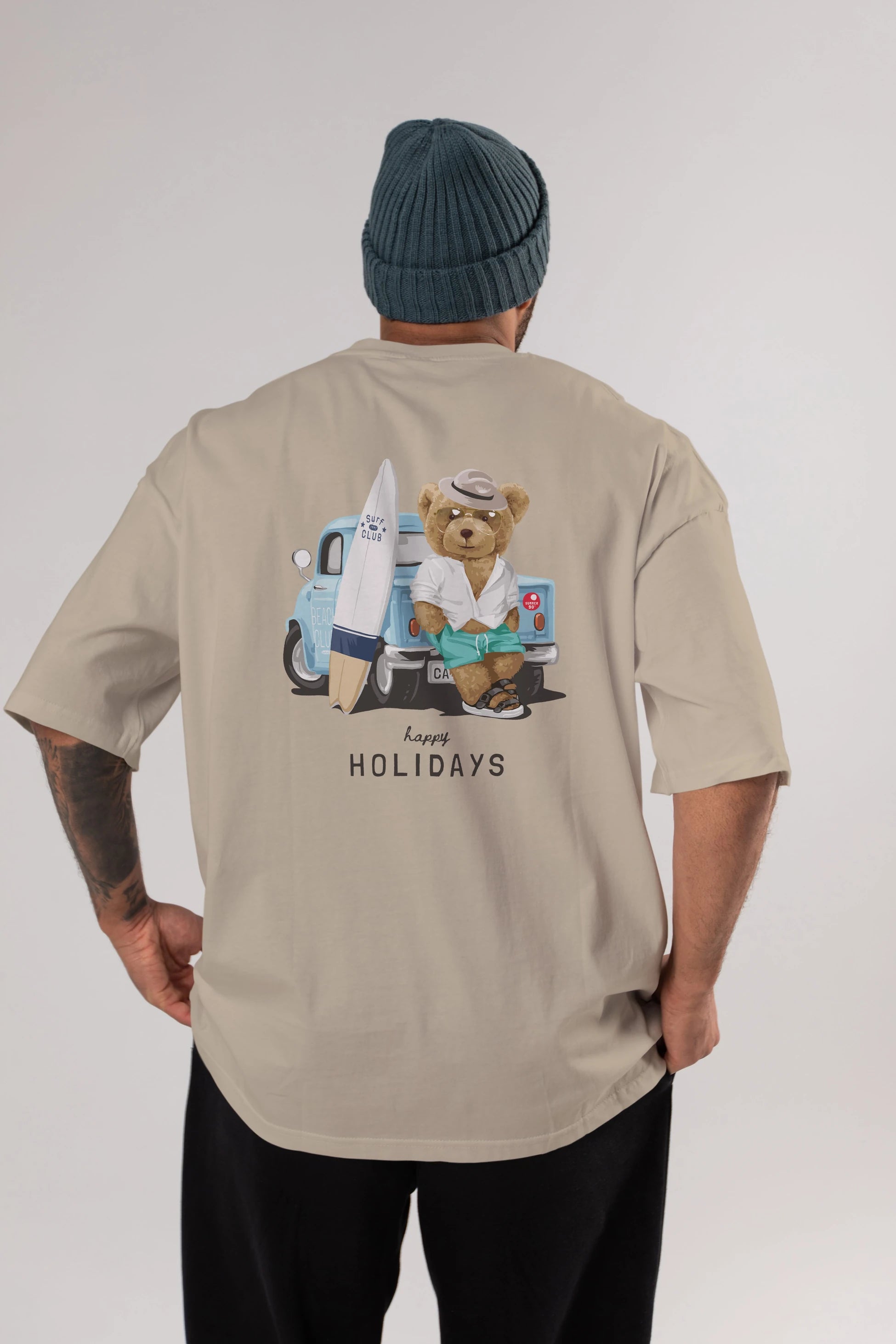 Teddy Bear Surf Club Arka Baskılı Oversize t-shirt Erkek Kadın Unisex %100 Pamuk