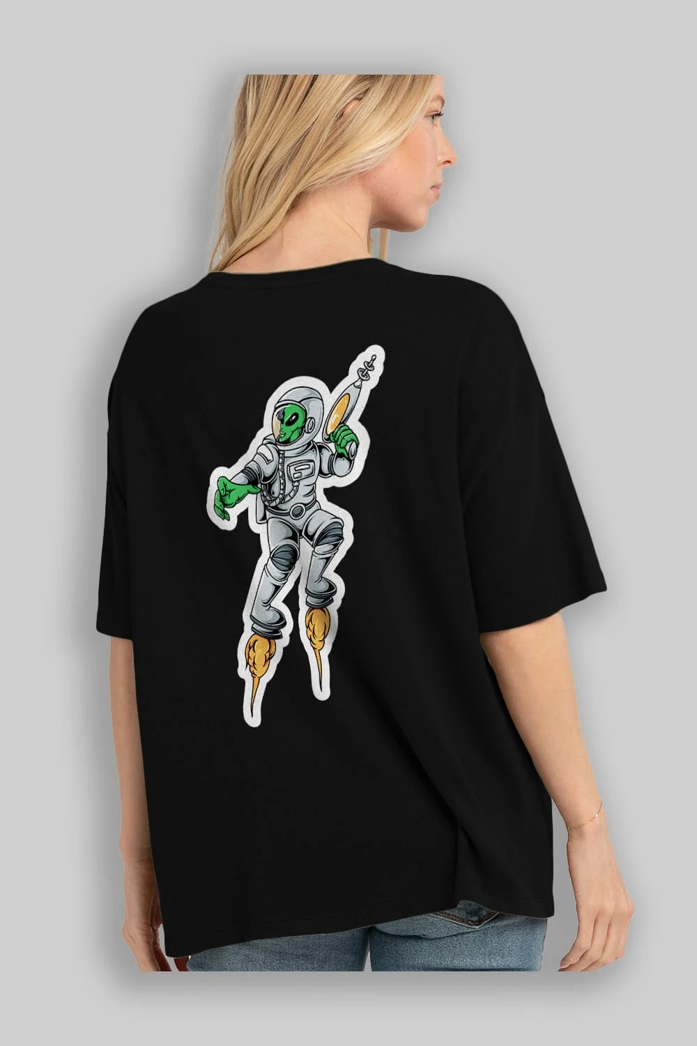 Alien Wars Sticker Arka Baskılı Oversize t-shirt Erkek Kadın Unisex