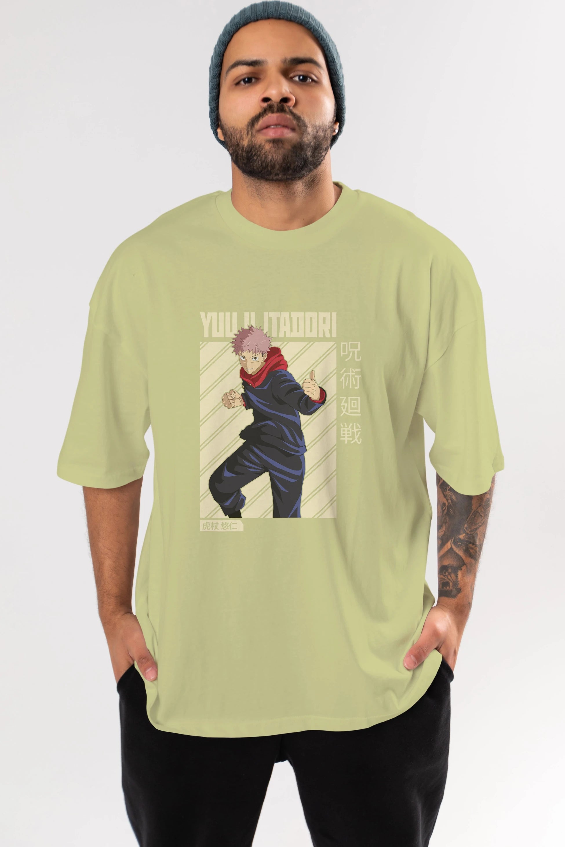 Yuuji Itadori 1 Anime Ön Baskılı Oversize t-shirt %100 pamuk Erkek Kadın Unisex