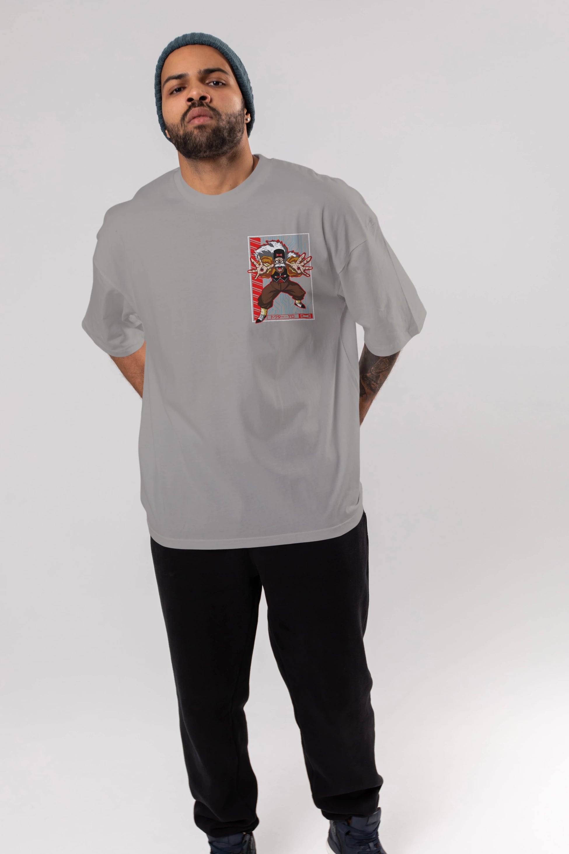 DragonBall DrMakigero Ön Sol Baskılı Oversize t-shirt Erkek Kadın Unisex %100 Pamuk Bisiklet Yaka tişort