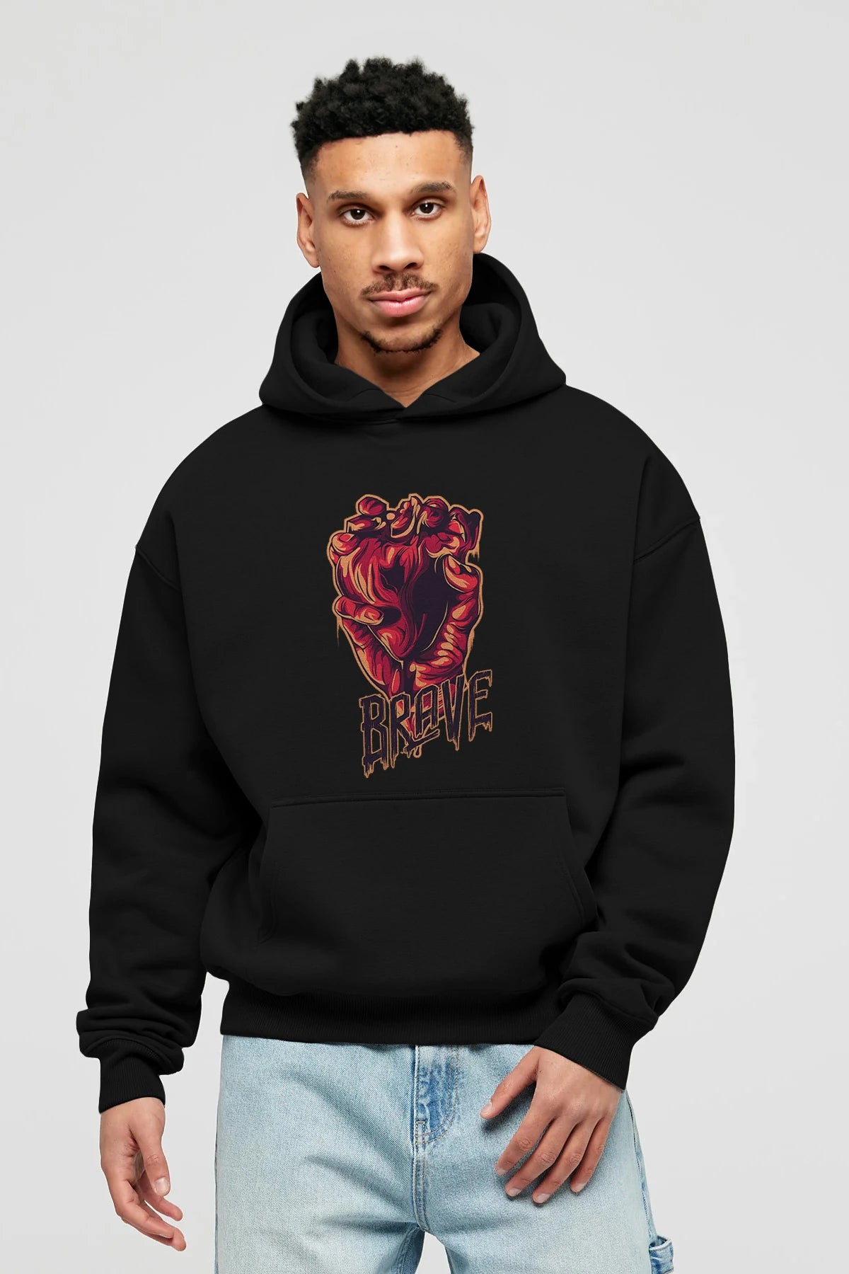 Brave Streetwear Ön Baskılı Hoodie Oversize Kapüşonlu Sweatshirt Erkek Kadın Unisex