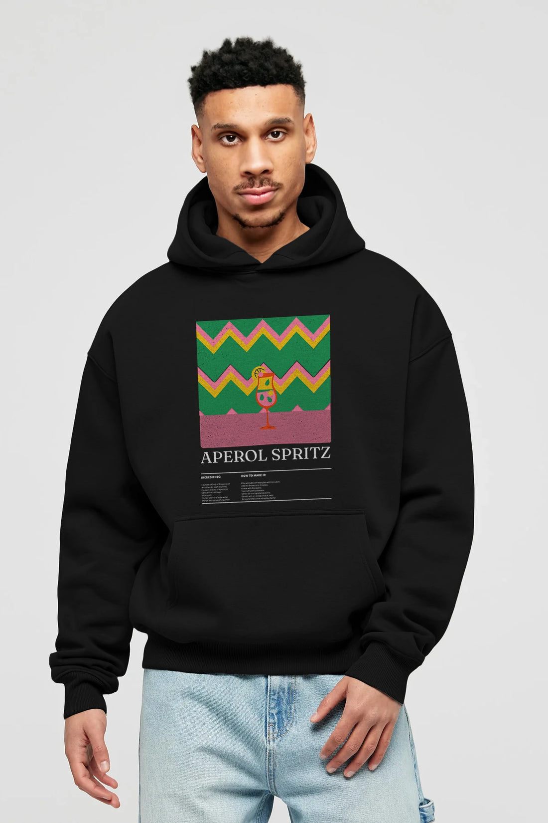 Aperol Spritz Kokteyl ön Baskılı Hoodie Oversize Kapüşonlu Sweatshirt Erkek Kadın