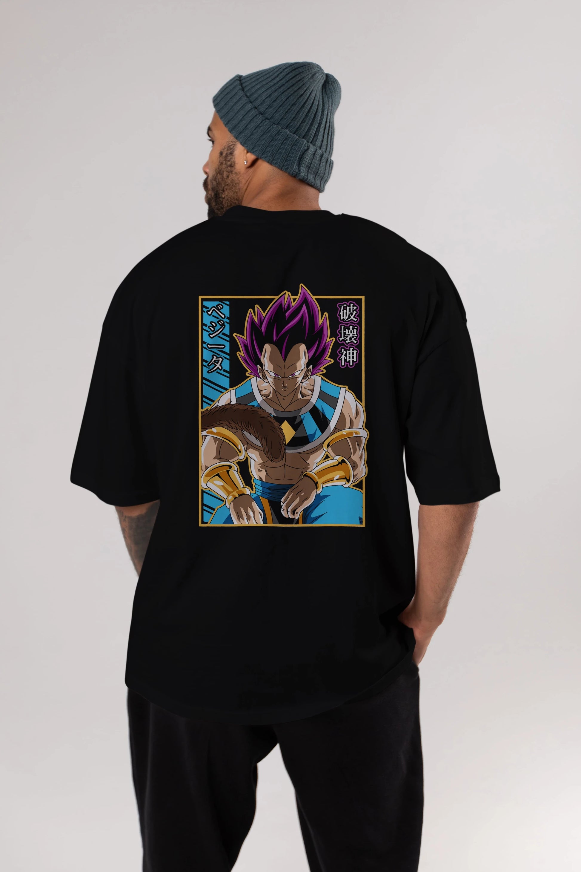 DragonBall VegetaHakaishin Anime Arka Baskılı Oversize t-shirt Erkek Kadın Unisex