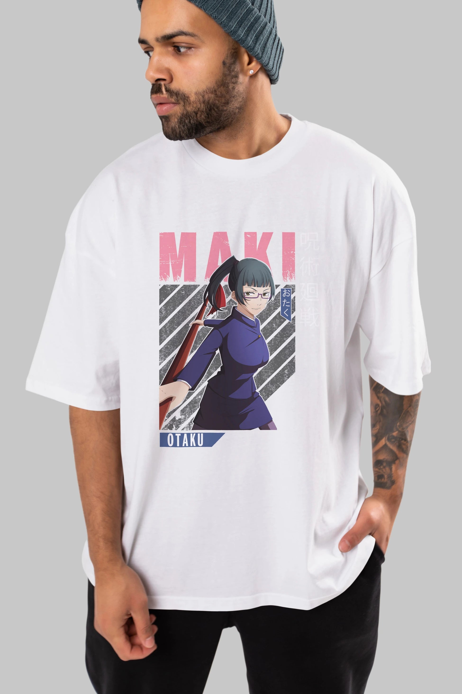 Maki Zenin CHAINSAWMAN Anime Ön Baskılı Oversize t-shirt %100 pamuk Erkek Kadın Unisex