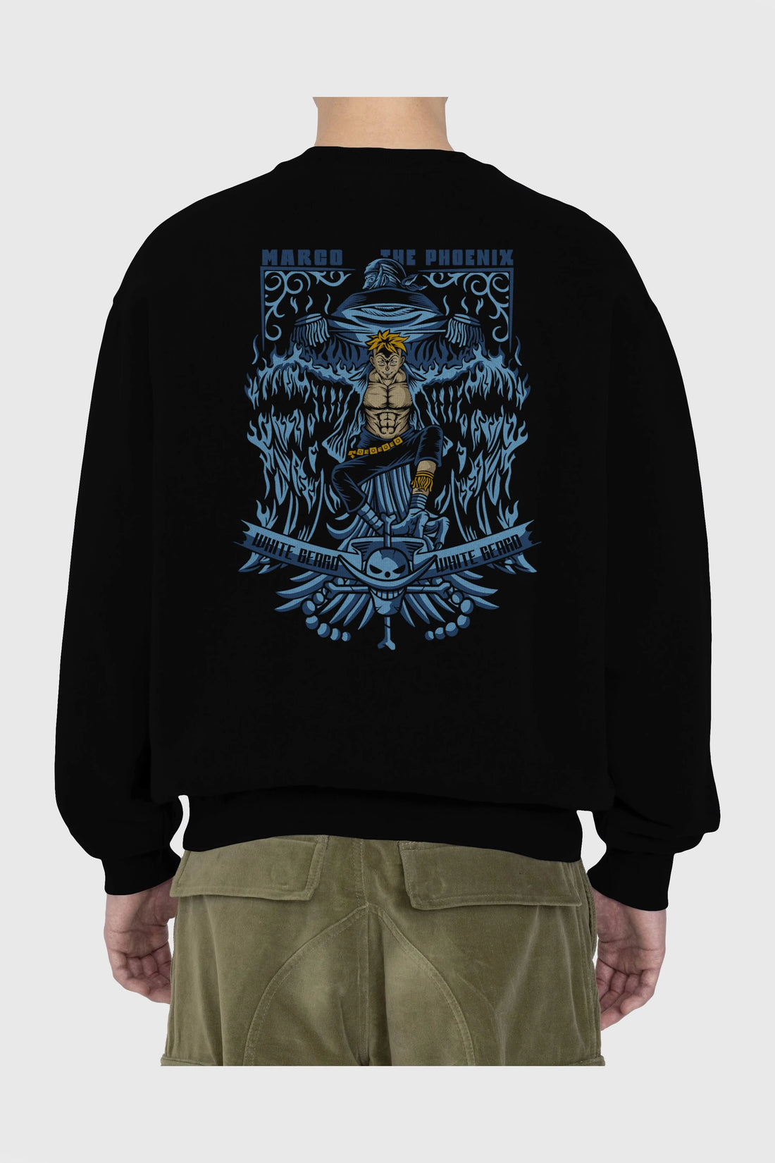 MARCO EL FENIX One Piece Anime Arka Baskılı Oversize Sweatshirt Erkek Kadın Unisex