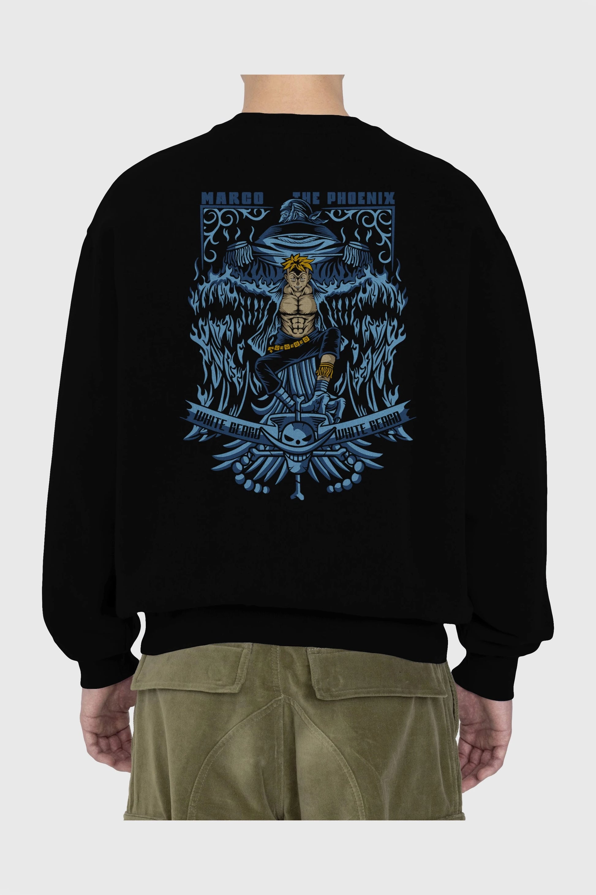 MARCO EL FENIX One Piece Anime Arka Baskılı Oversize Sweatshirt Erkek Kadın Unisex