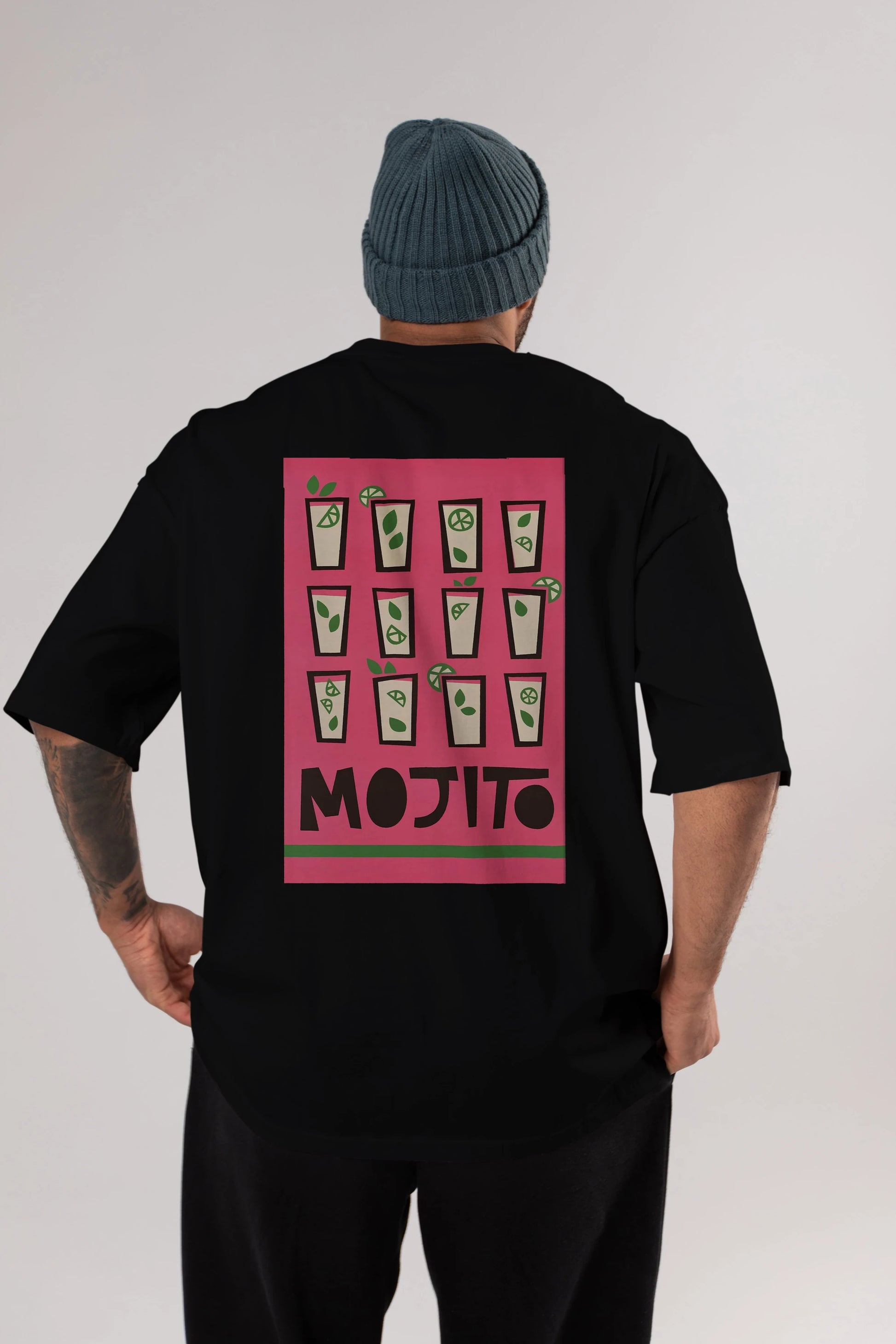 Mojito Arka Baskılı Oversize t-shirt Erkek Kadın Unisex %100 Pamuk Bisiklet Yaka tişort