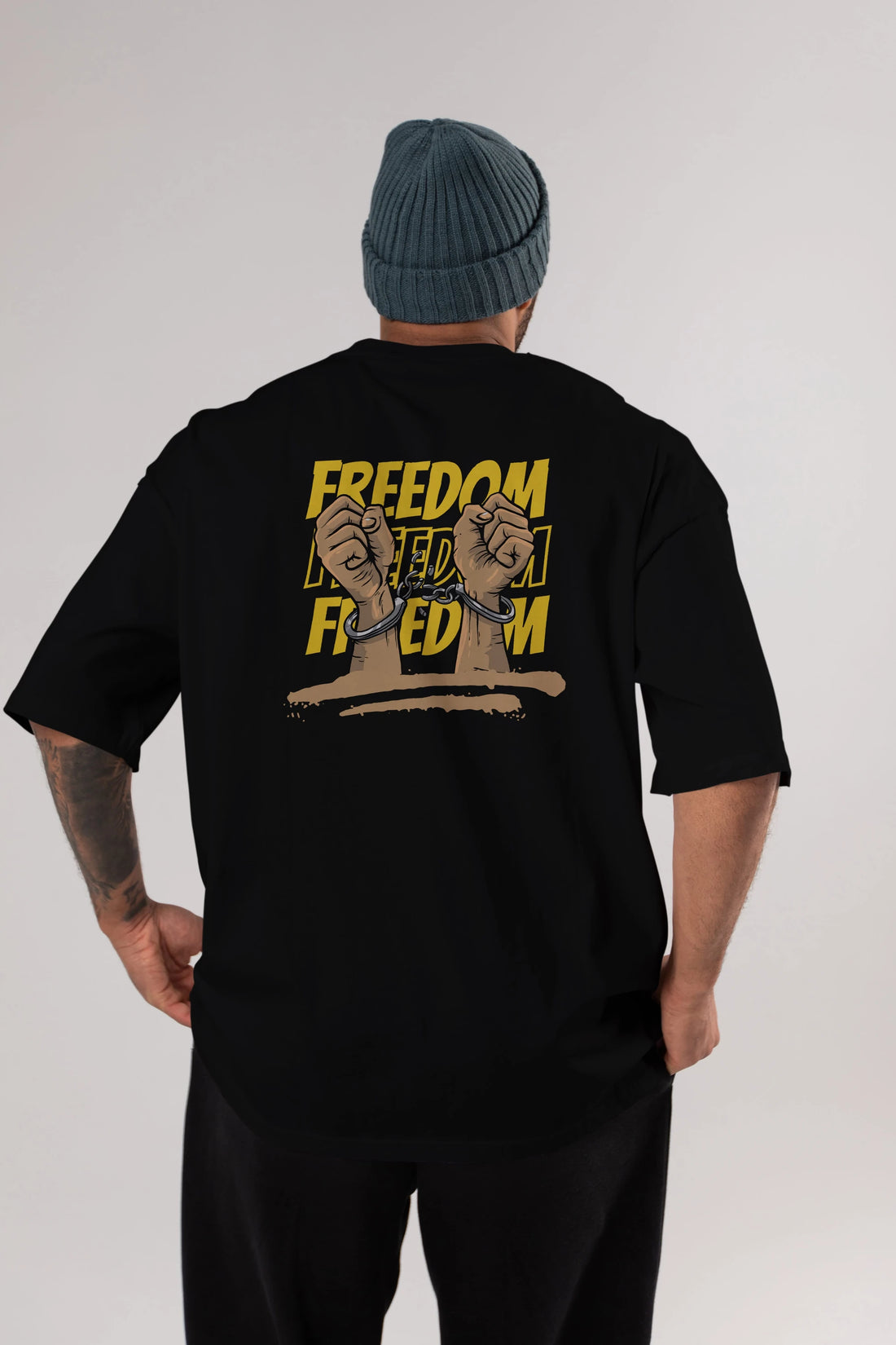 Freedom Yazılı Arka Baskılı Oversize t-shirt Erkek Kadın Unisex