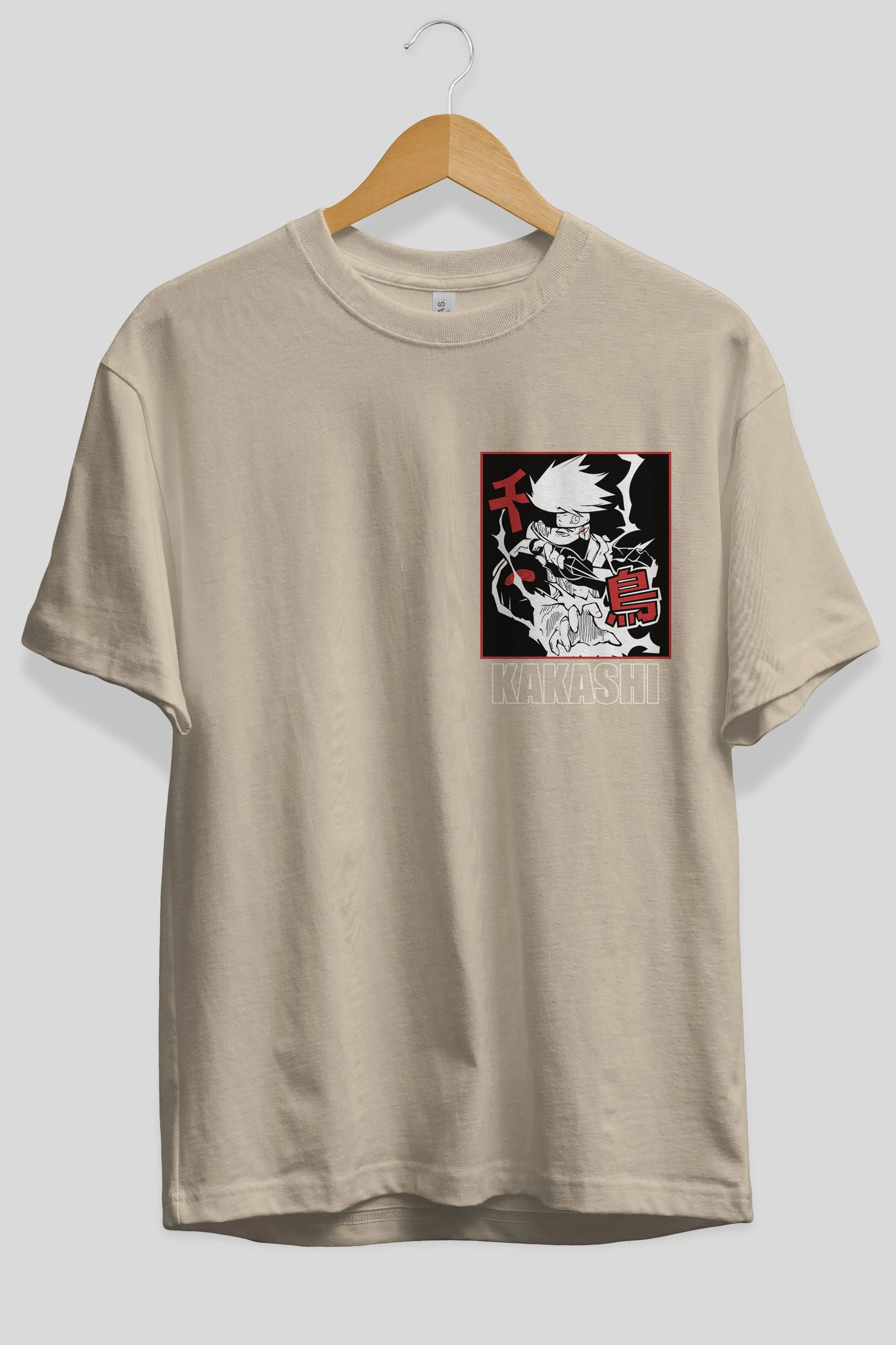 KAKASHI HATAKE NARUTO Ön Sol Baskılı Oversize t-shirt Erkek Kadın Unisex %100 Pamuk Bisiklet Yaka tişort