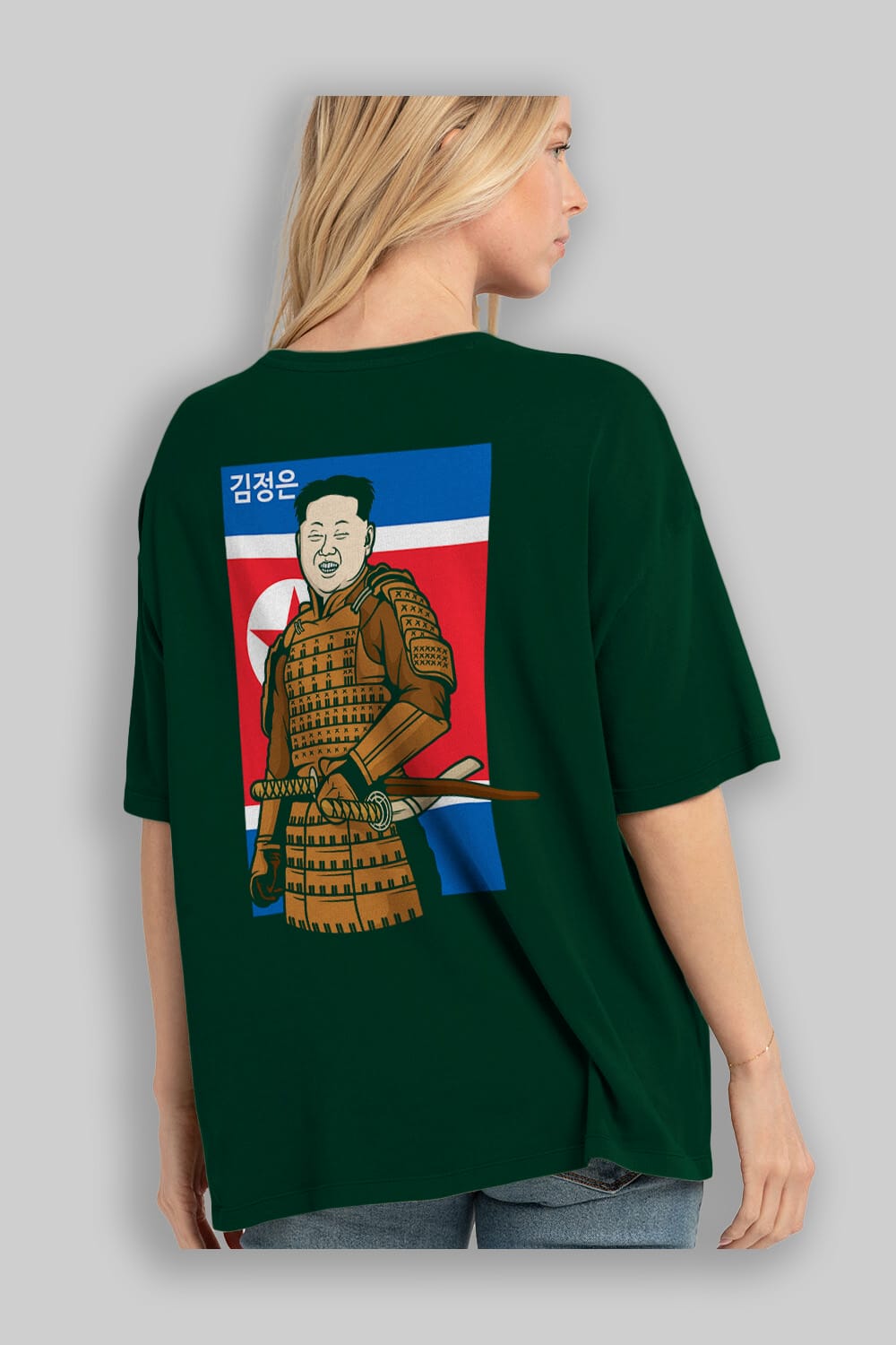 Samurai Jong Un Arka Baskılı Oversize t-shirt Erkek Kadın Unisex %100 Pamuk tişort