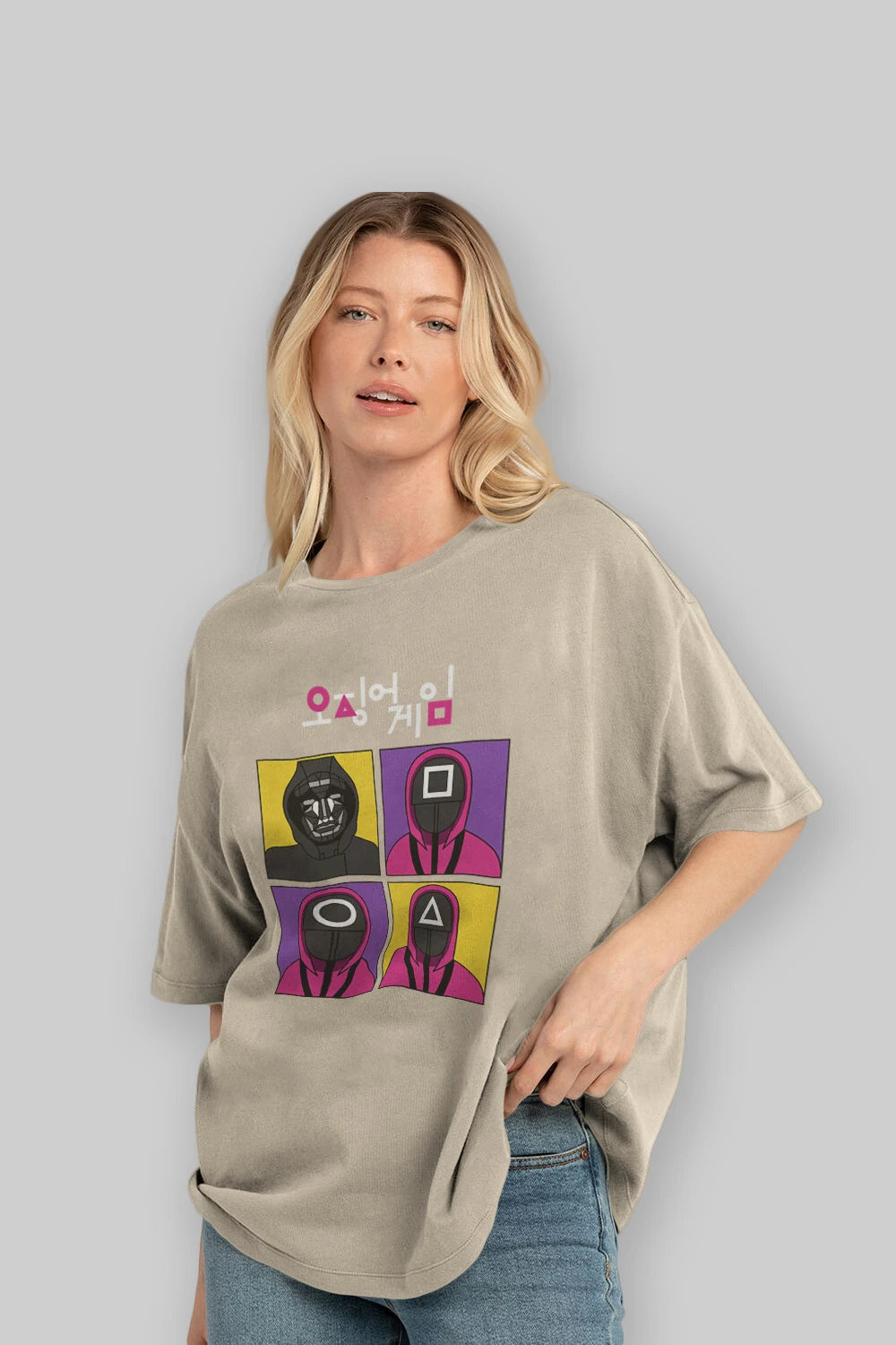 Squid Game (1) Ön Baskılı Oversize t-shirt Erkek Kadın Unisex %100 Pamuk Bisiklet Yaka tişort