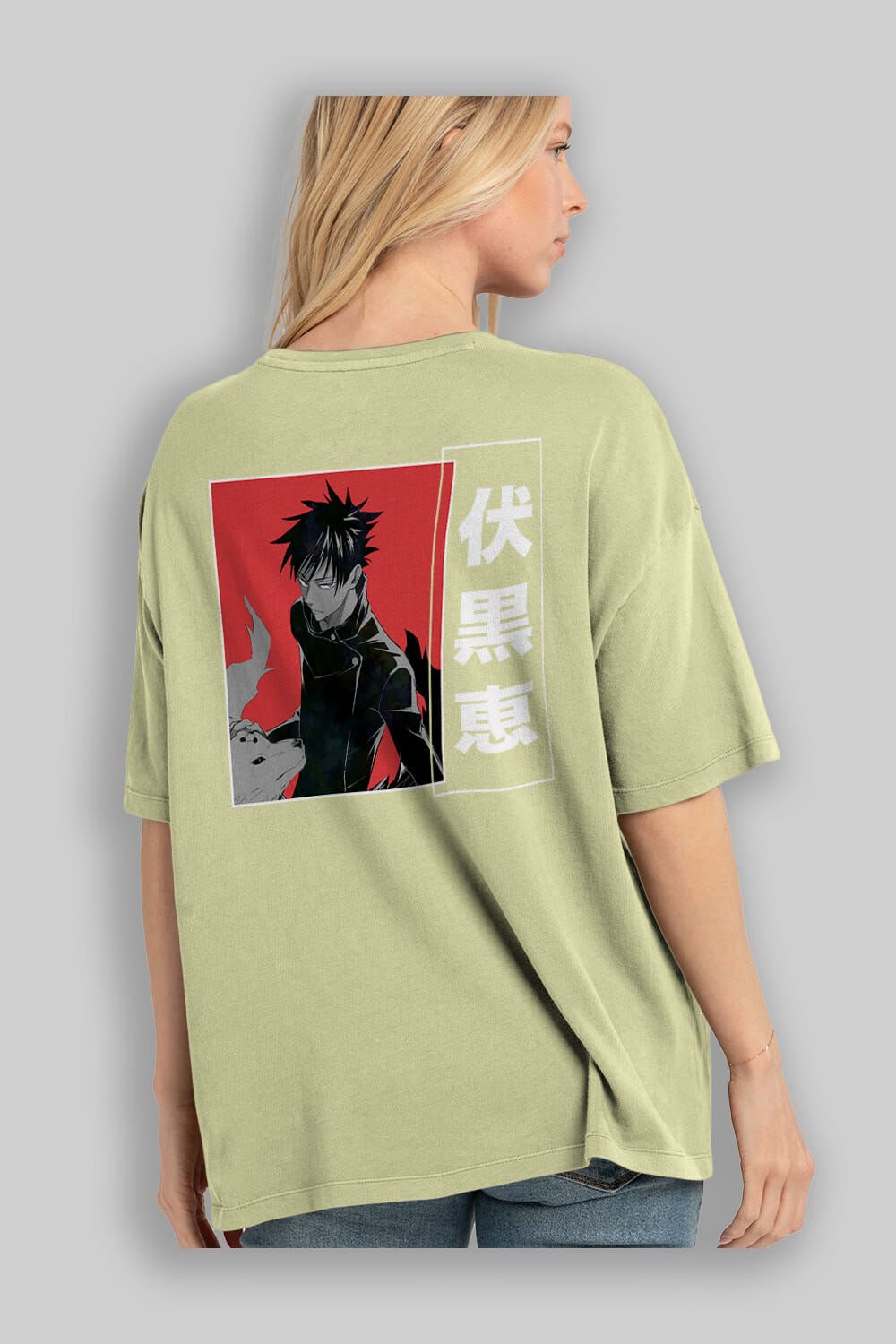 Megumi Fushiguro Anime Arka Baskılı Oversize t-shirt Erkek Kadın Unisex