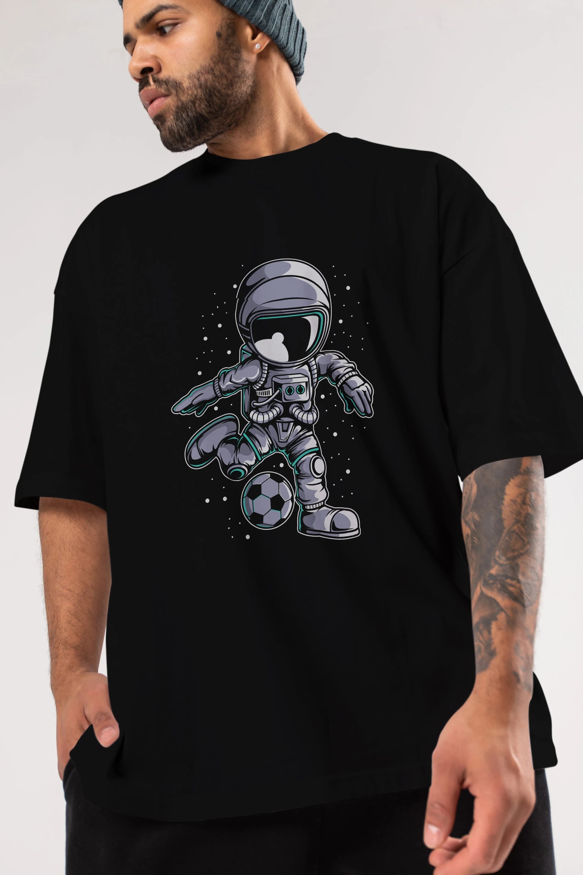 Astronaut Soccer (2) Ön Baskılı Oversize t-shirt Erkek Kadın Unisex