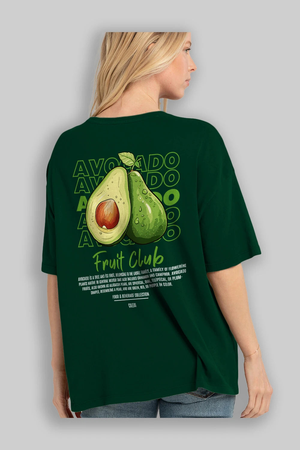 Avocado Arka Baskılı Oversize t-shirt Erkek Kadın Pamuk Bisiklet Yaka tişort