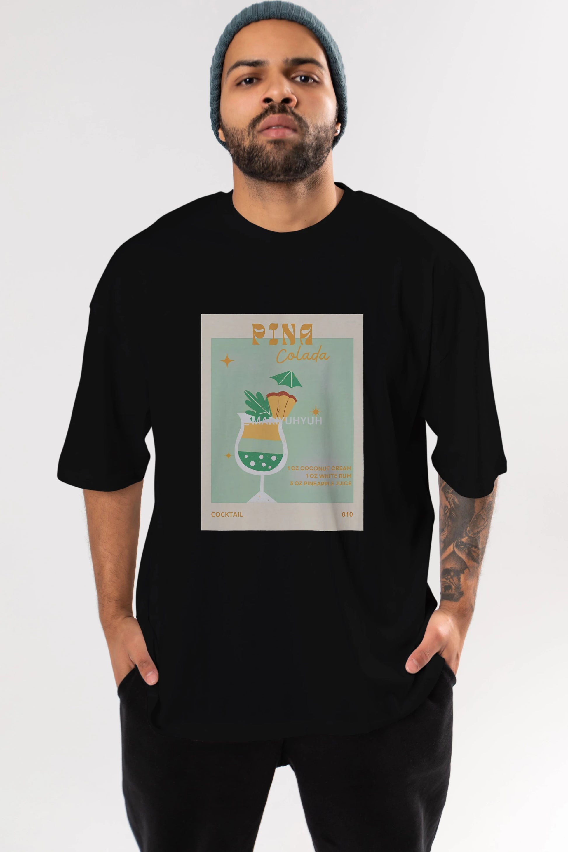 Pina Colada Ön Baskılı Oversize t-shirt Erkek Kadın Unisex %100 Pamuk Bisiklet Yaka tişort