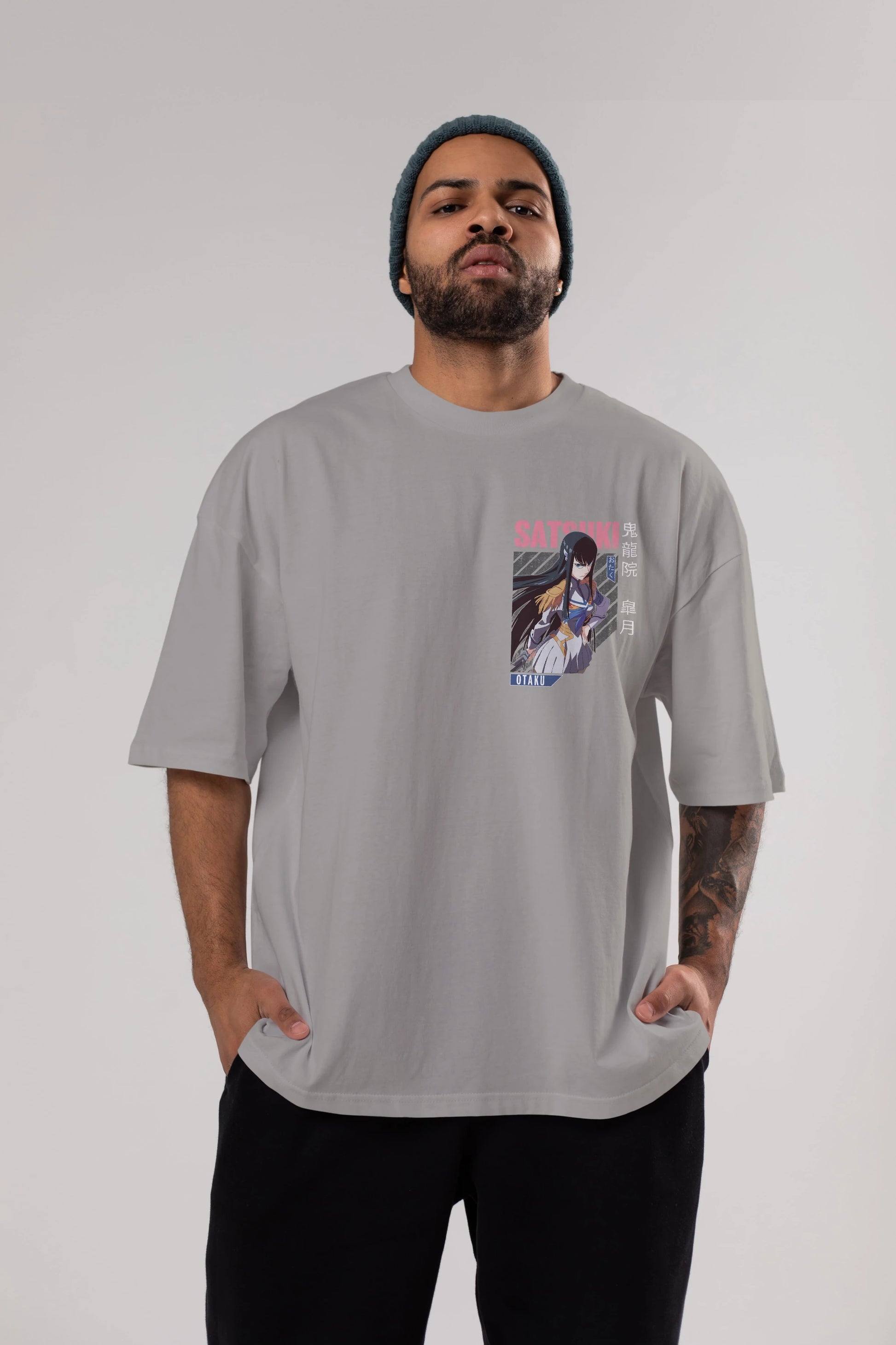 Satsuki Kiryuuin 8 Ön Sol Baskılı Oversize t-shirt Erkek Kadın Unisex %100 Pamuk Bisiklet Yaka tişort
