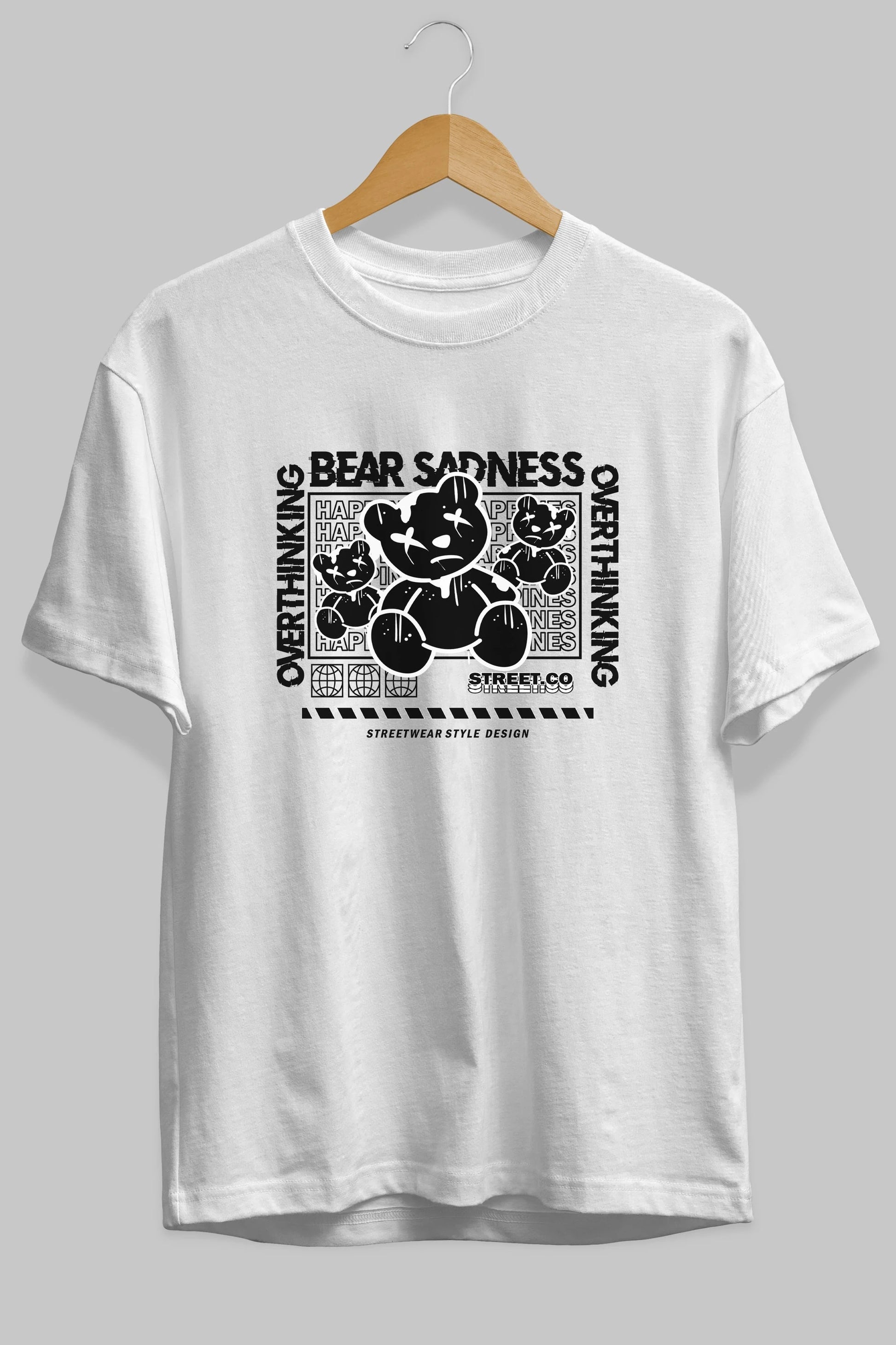 Bear Sadness 2 Ön Baskılı Oversize t-shirt Erkek Kadın Unisex