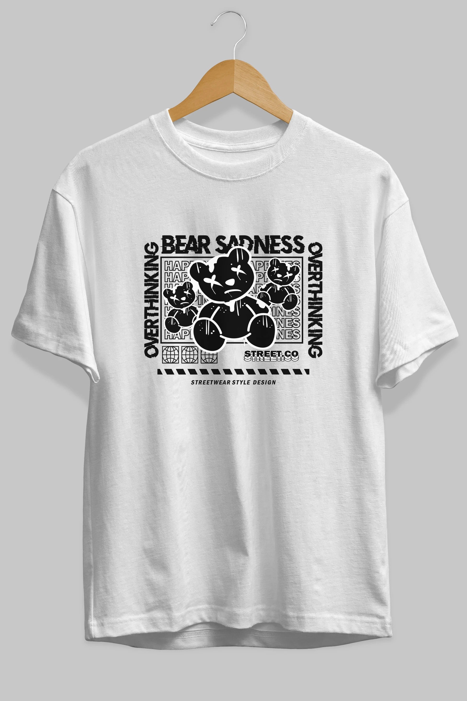 Bear Sadness 2 Ön Baskılı Oversize t-shirt Erkek Kadın Unisex