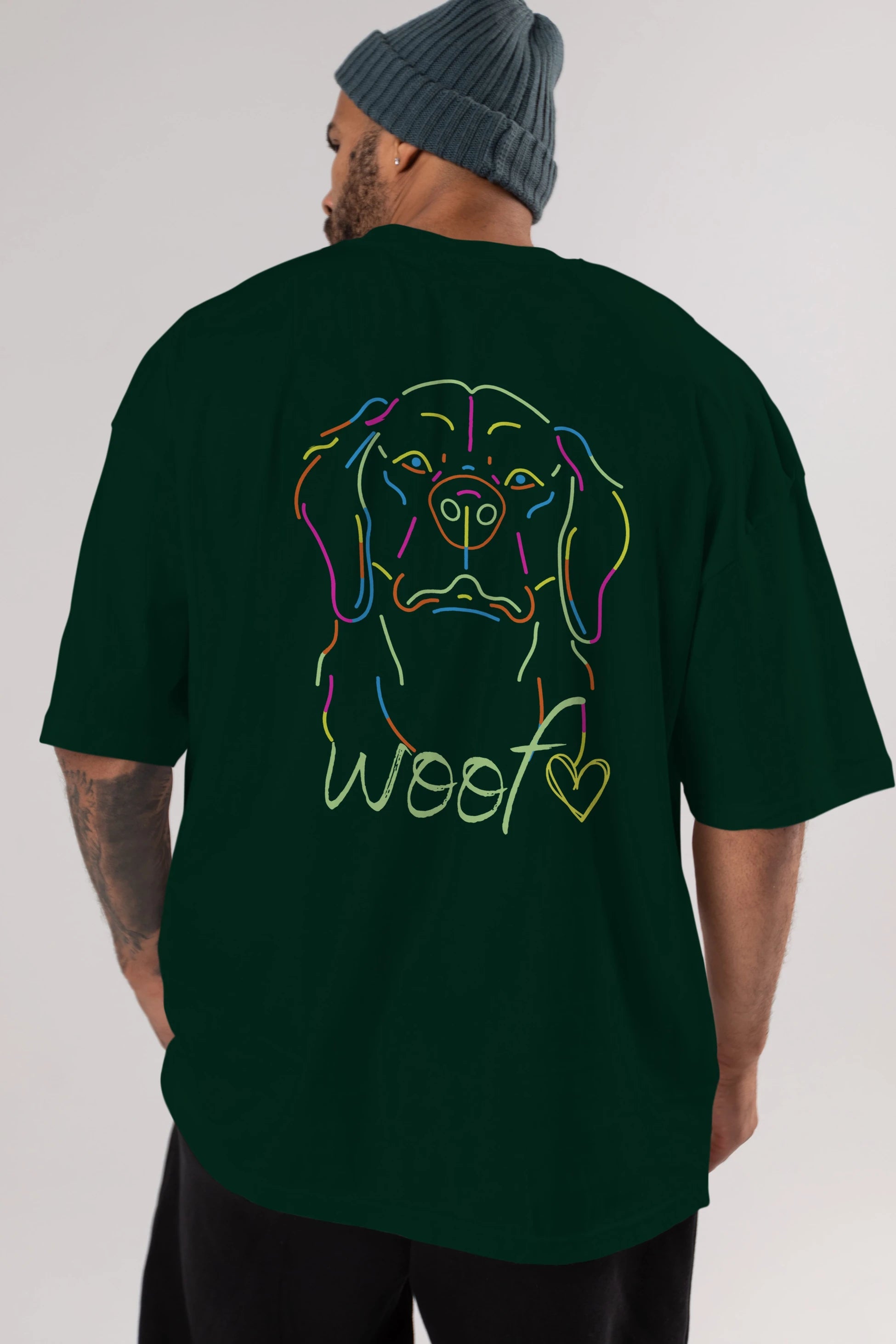 Neon Dog Arka Baskılı Oversize t-shirt Erkek Kadın Unisex