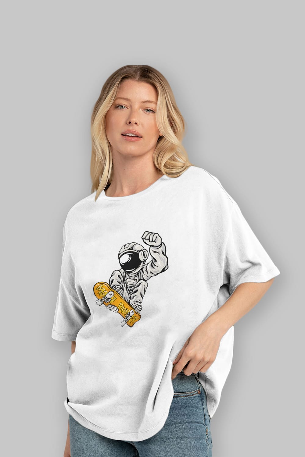 Moon Runner Sticker Ön Baskılı Oversize t-shirt Erkek Kadın Unisex