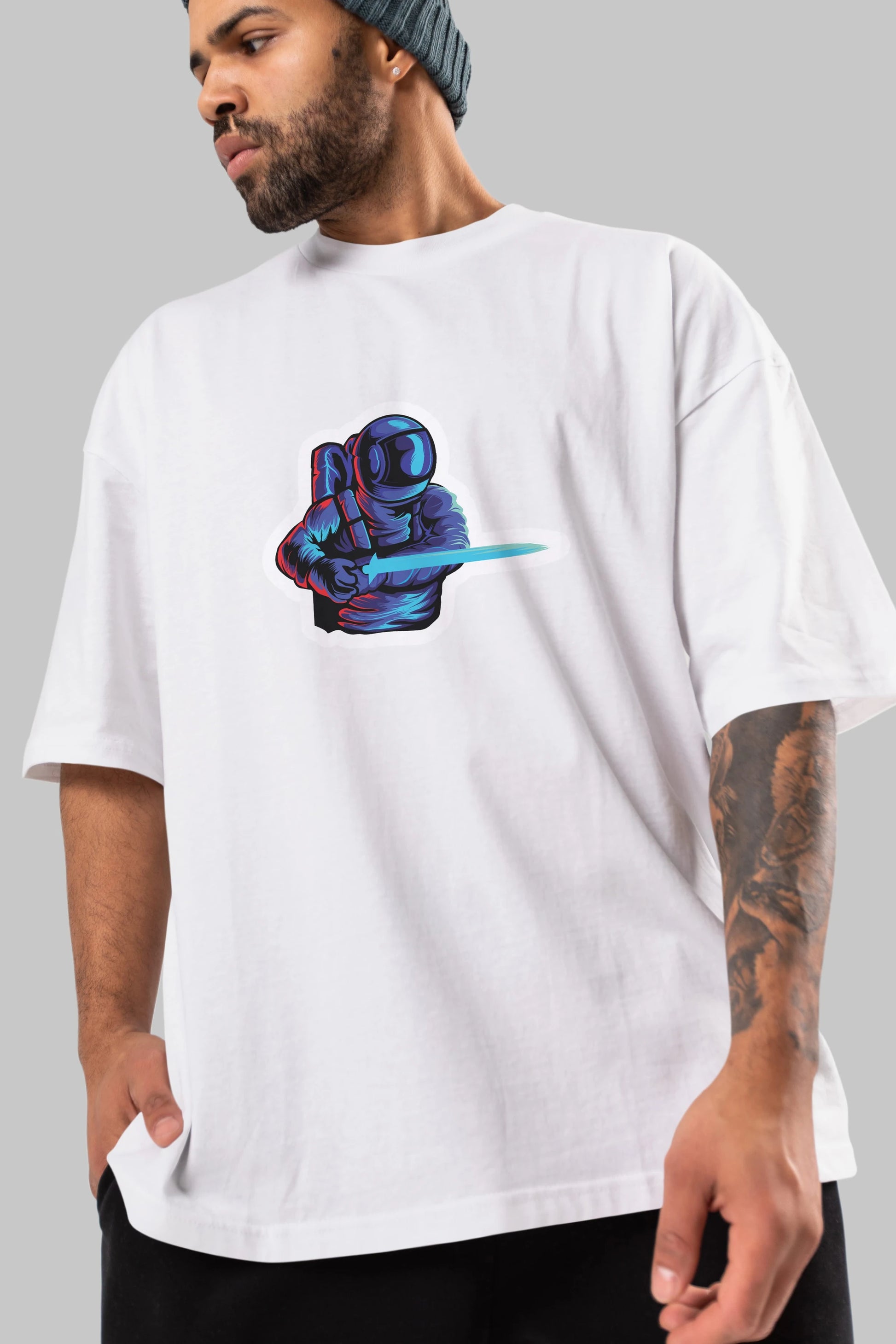 Astro Knight Sticker Ön Baskılı Oversize t-shirt Erkek Kadın Unisex