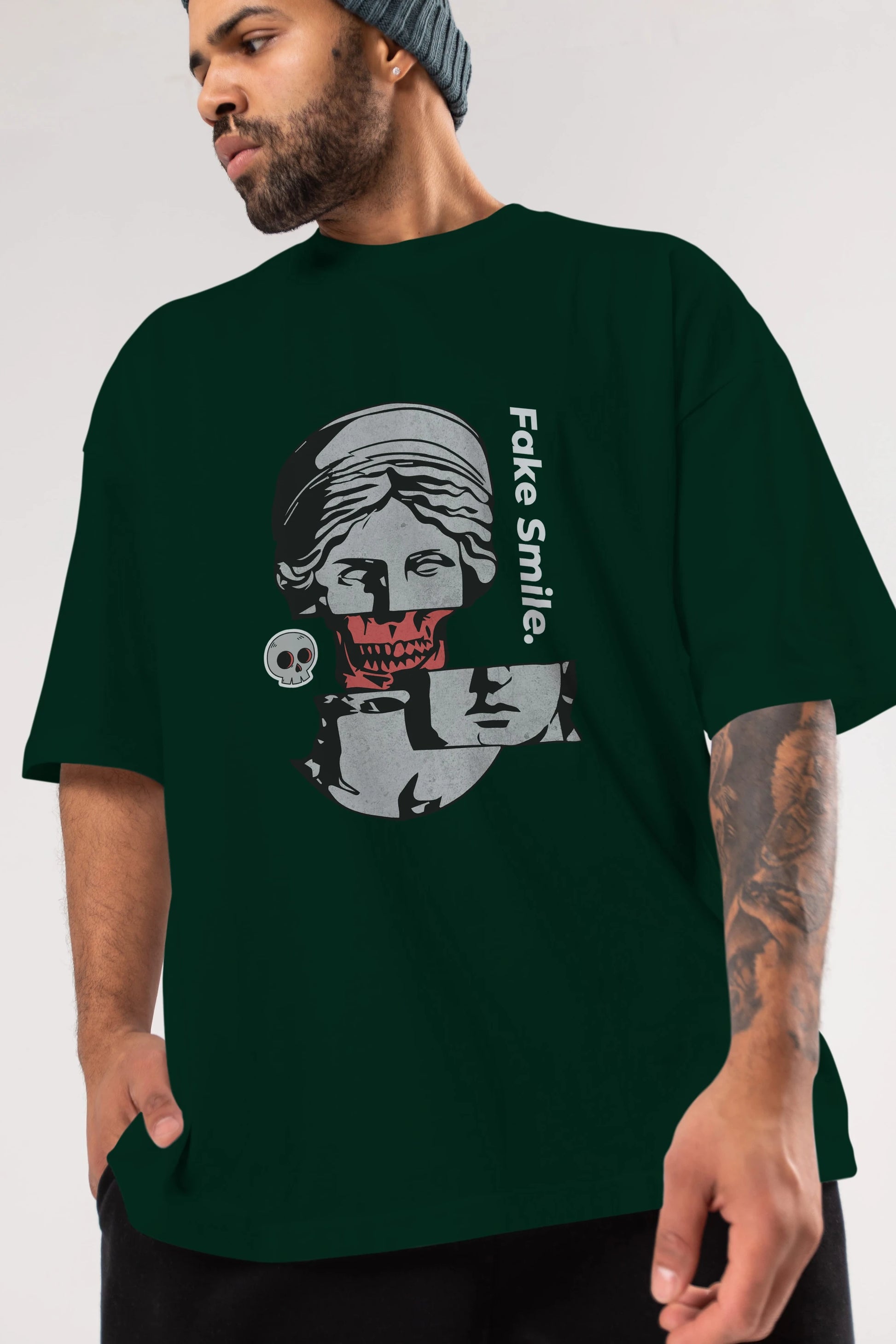 Fake Smile Yazılı Ön Baskılı Oversize t-shirt Erkek Kadın Unisex