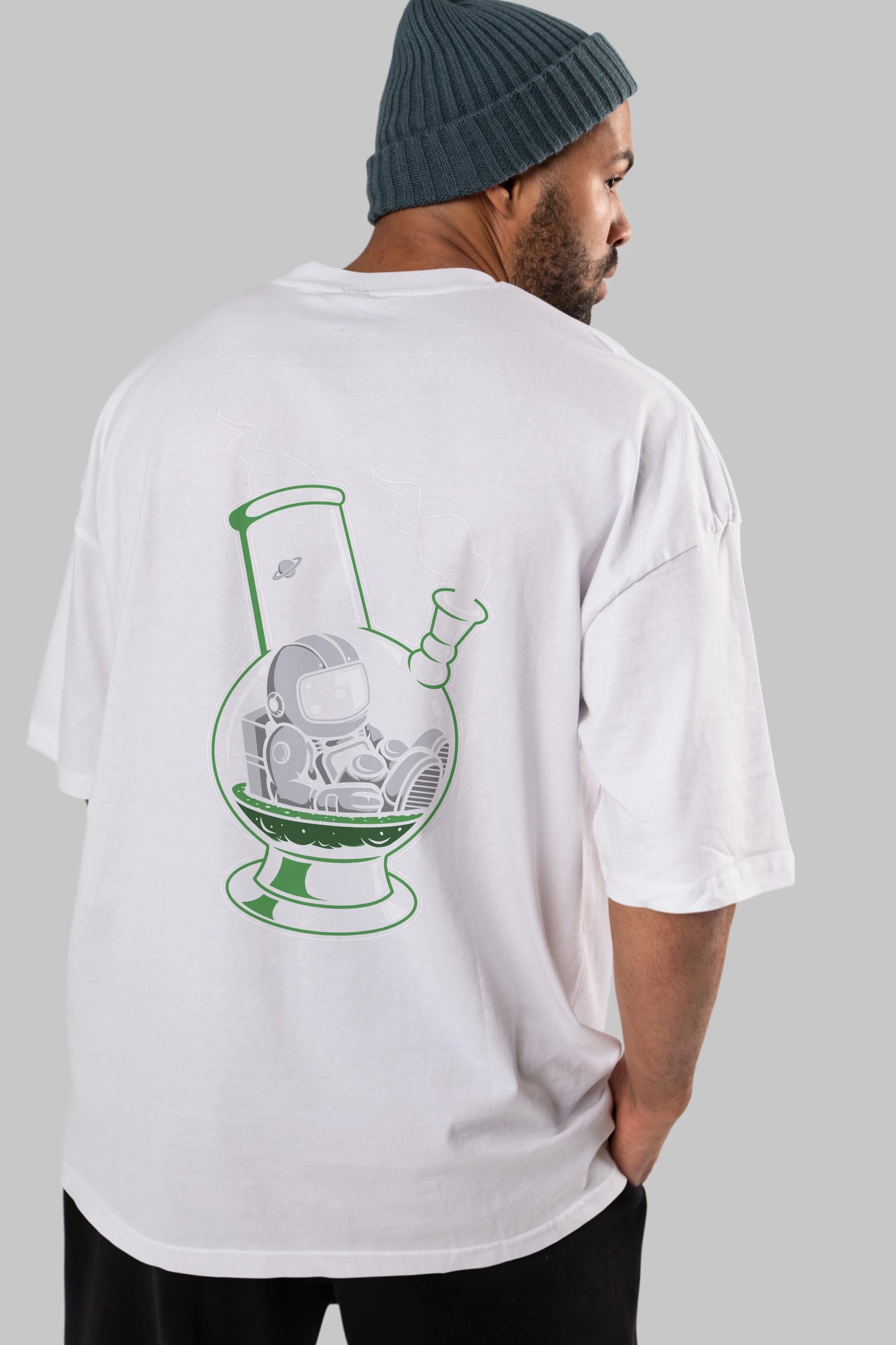Astronaut Bong Arka Baskılı Oversize t-shirt Erkek Kadın Unisex