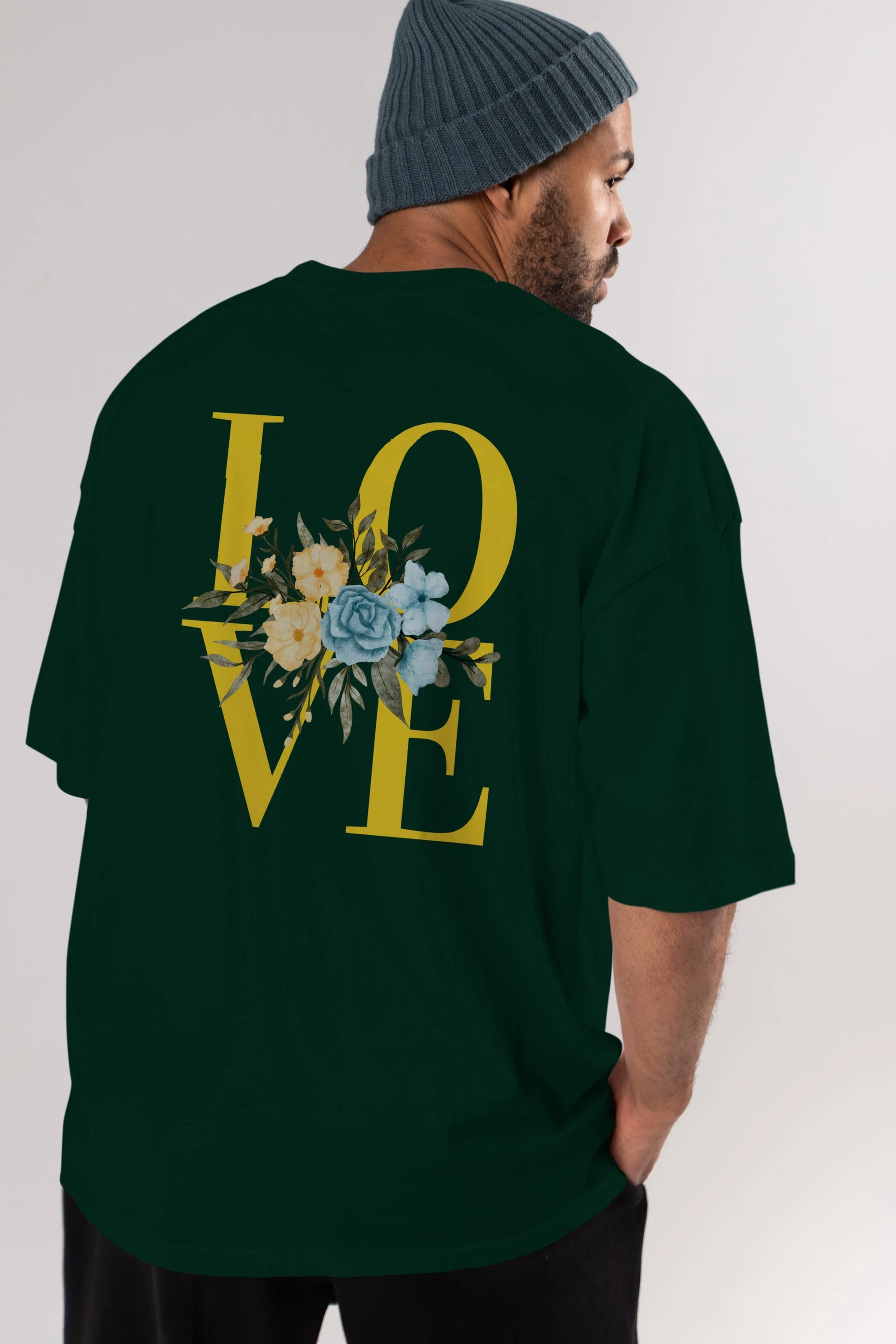 Love Flower Arka Baskılı Oversize t-shirt Erkek Kadın Unisex