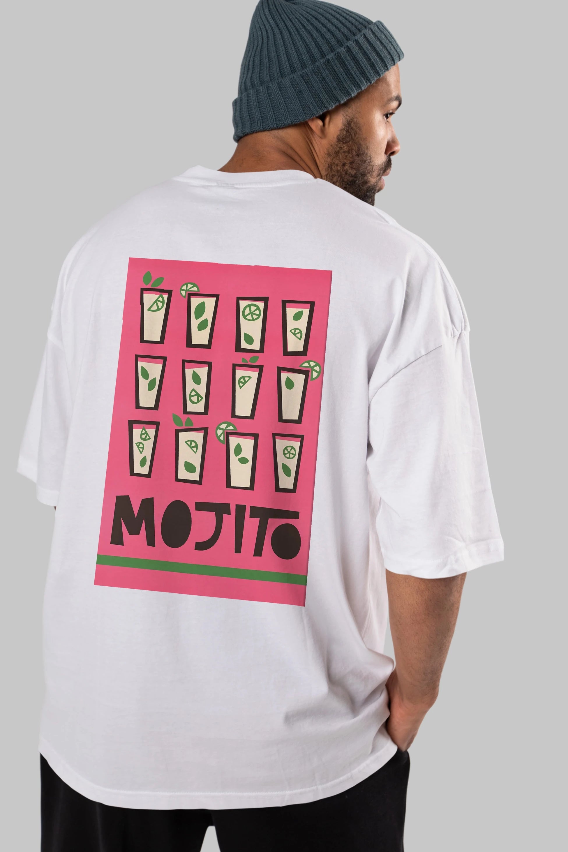 Mojito Arka Baskılı Oversize t-shirt Erkek Kadın Unisex %100 Pamuk Bisiklet Yaka tişort