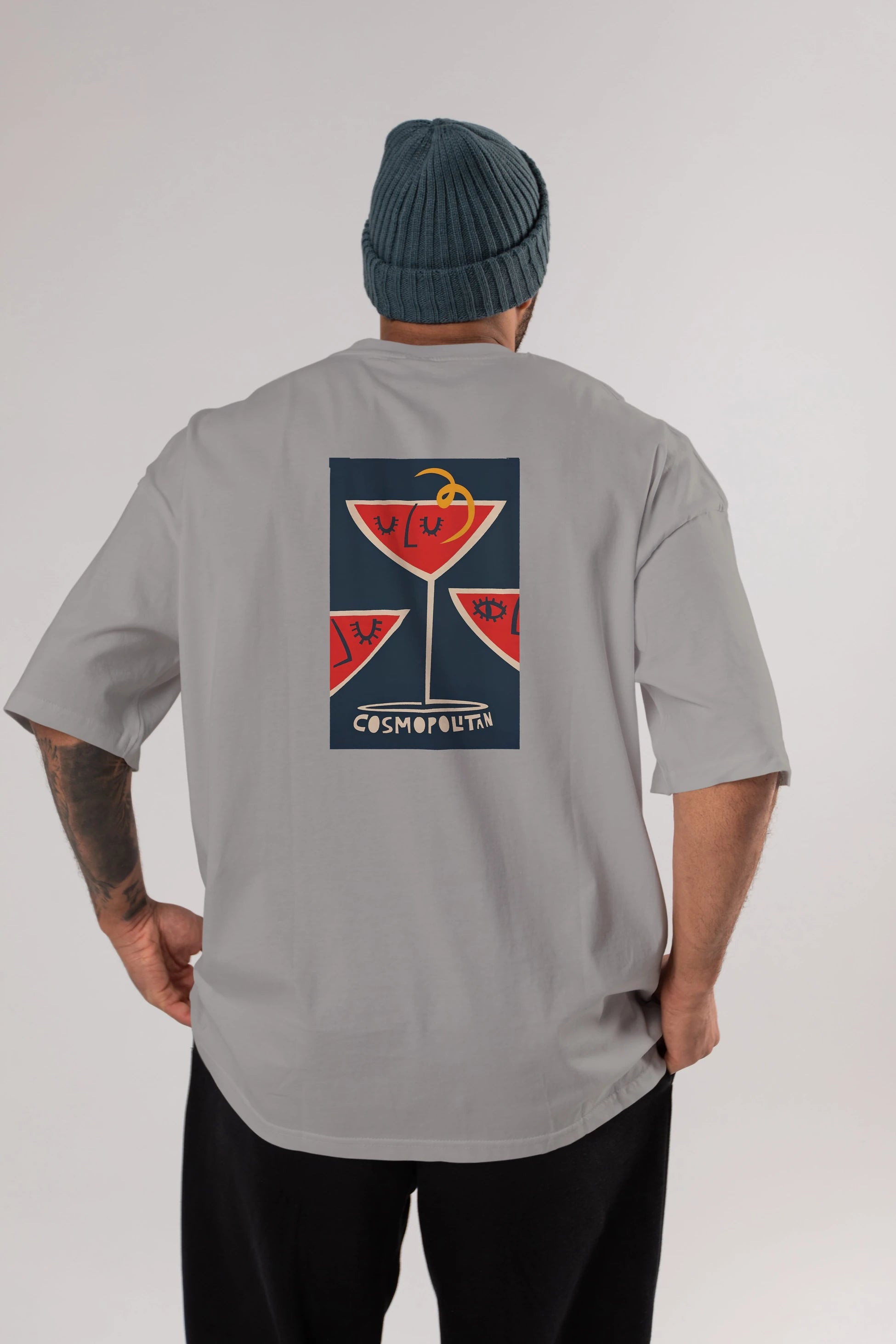 Cosmopolitan 4 Arka Baskılı Oversize t-shirt Erkek Kadın Unisex %100 Pamuk Bisiklet Yaka tişort