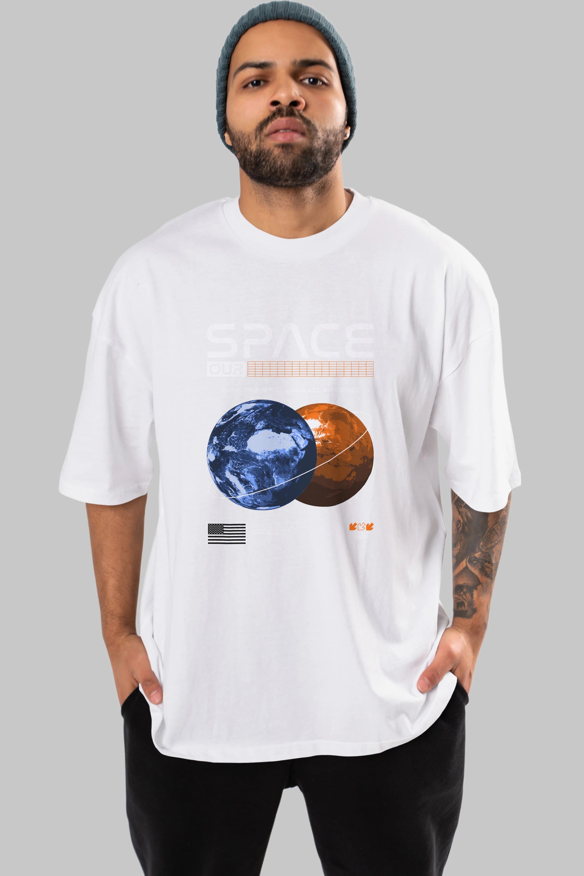 Space Our Ön Baskılı Oversize t-shirt Erkek Kadın Unisex