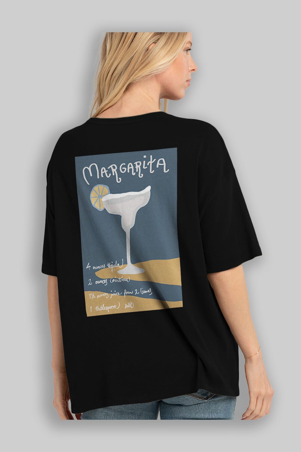 Margarita 2 Arka Baskılı Oversize t-shirt Erkek Kadın Unisex %100 Pamuk Bisiklet Yaka tişort