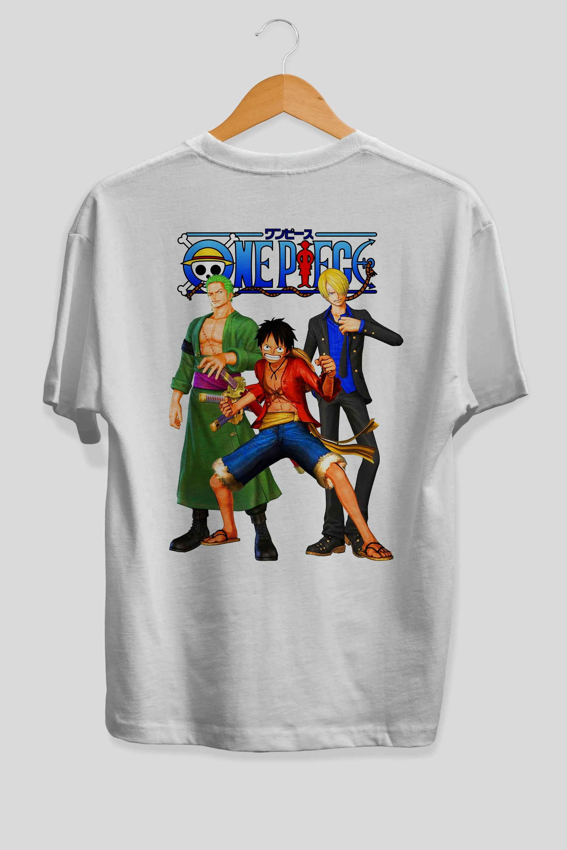 Luffy Sanji Zoro Anime Arka Baskılı Oversize t-shirt Erkek Kadın Unisex %100 pamuk tişort