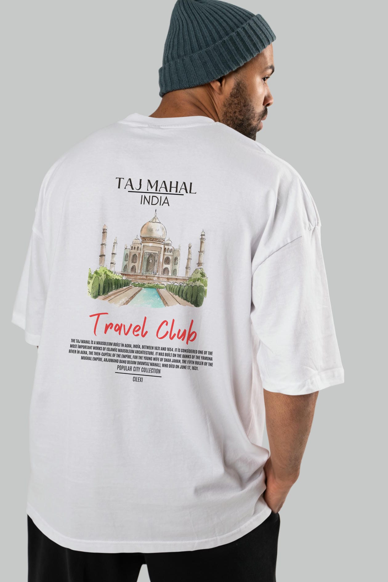 Taj Mahal İndia Arka Baskılı Oversize t-shirt Erkek Kadın Pamuk Bisiklet Yaka tişort