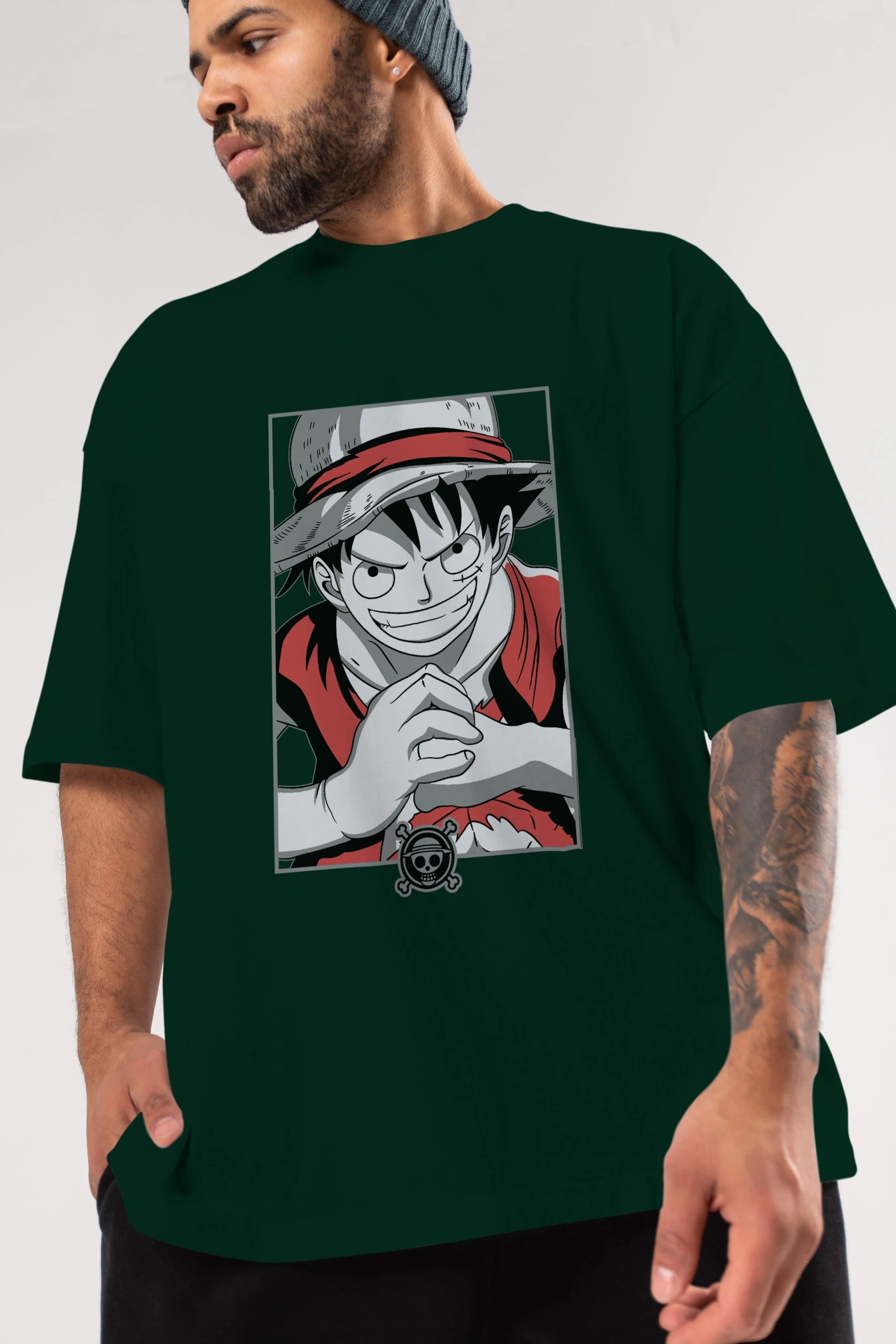 LUFF D. MONKEY OnePiece Anime Ön Baskılı Oversize t-shirt %100 pamuk Erkek Kadın Unisex