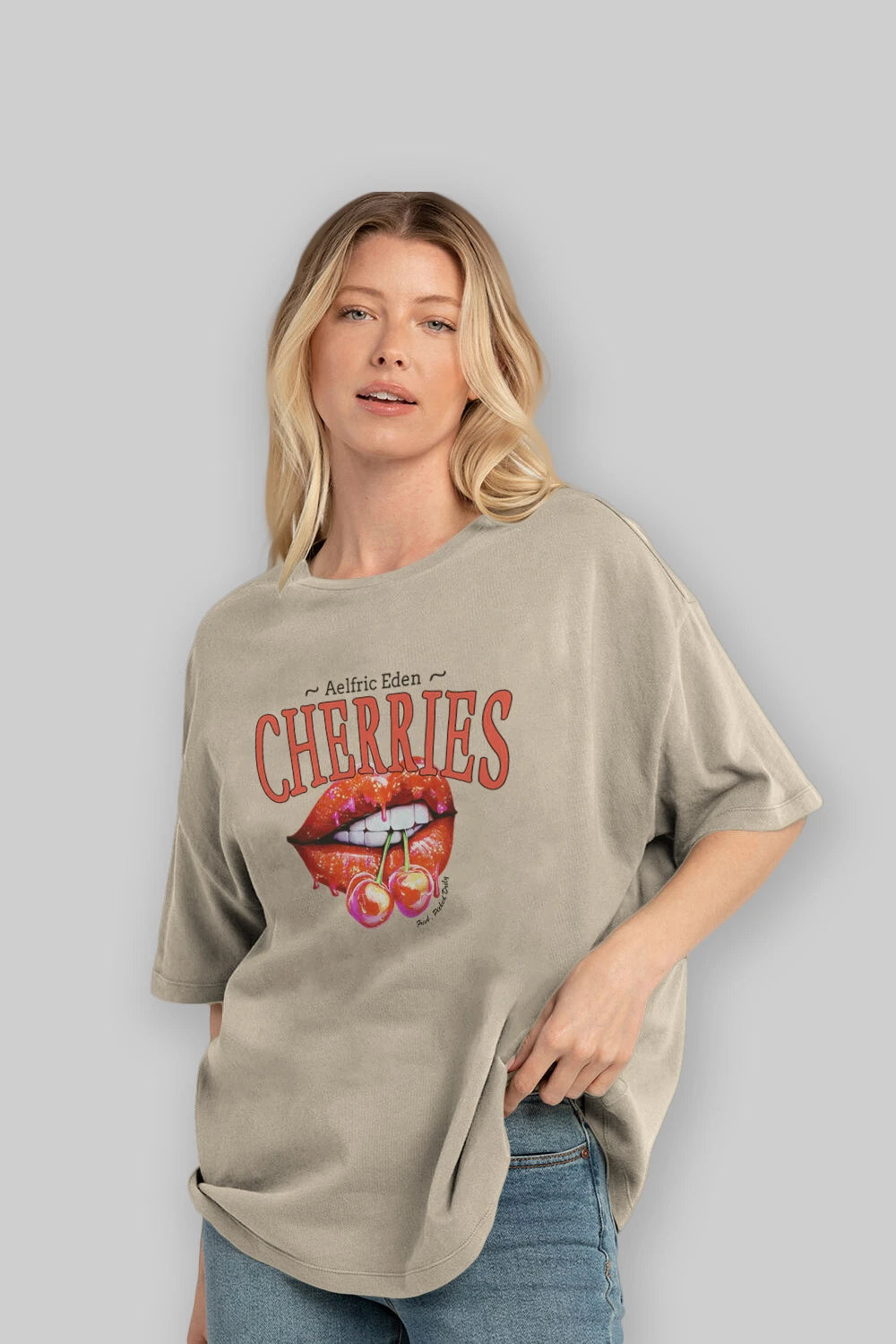 Cherry Cherries 3 Ön Baskılı Oversize t-shirt Erkek Kadın Pamuk Bisiklet Yaka tişort