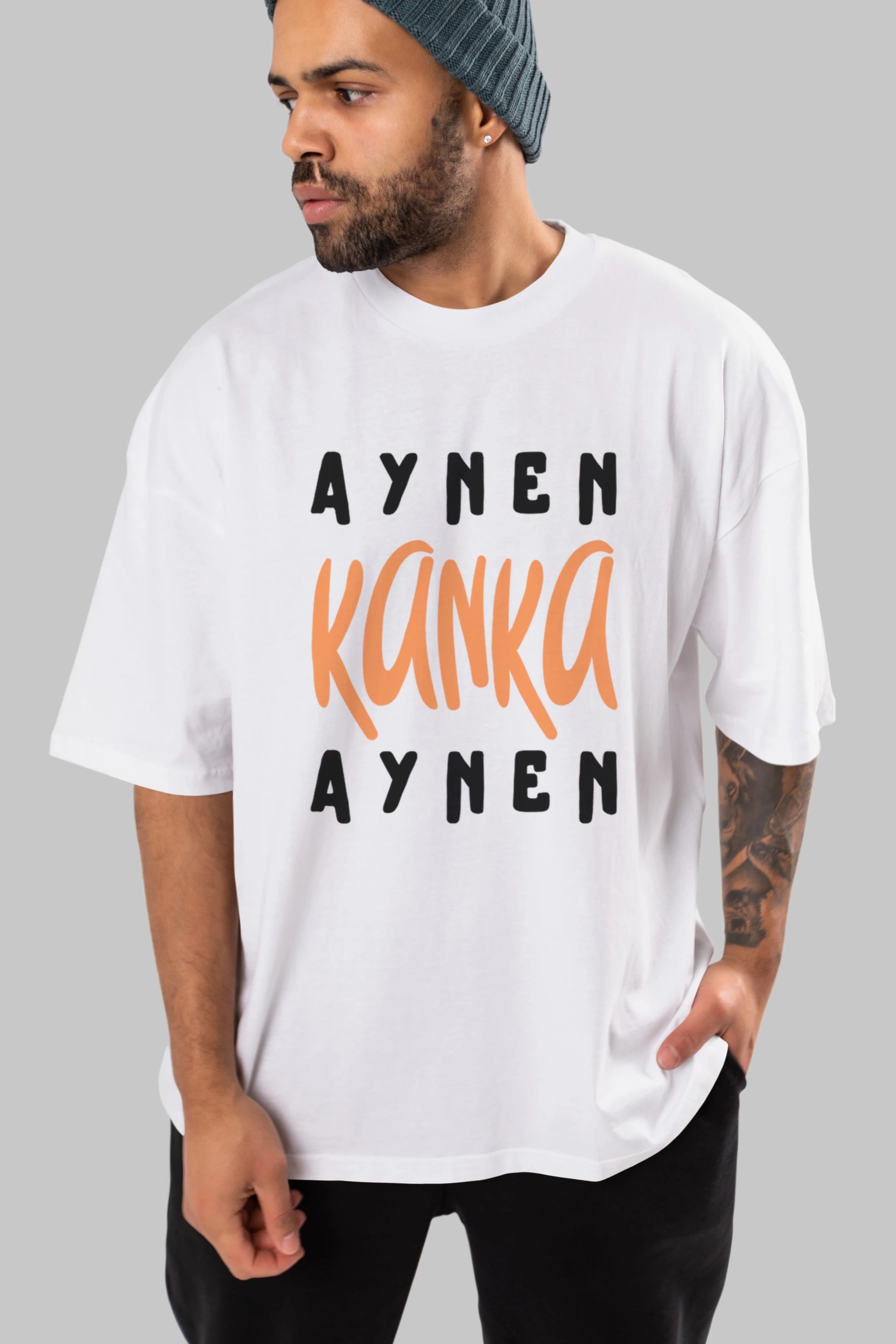 Aynen Kanka Aynen Yazılı Ön Baskılı Oversize t-shirt Erkek Kadın Unisex