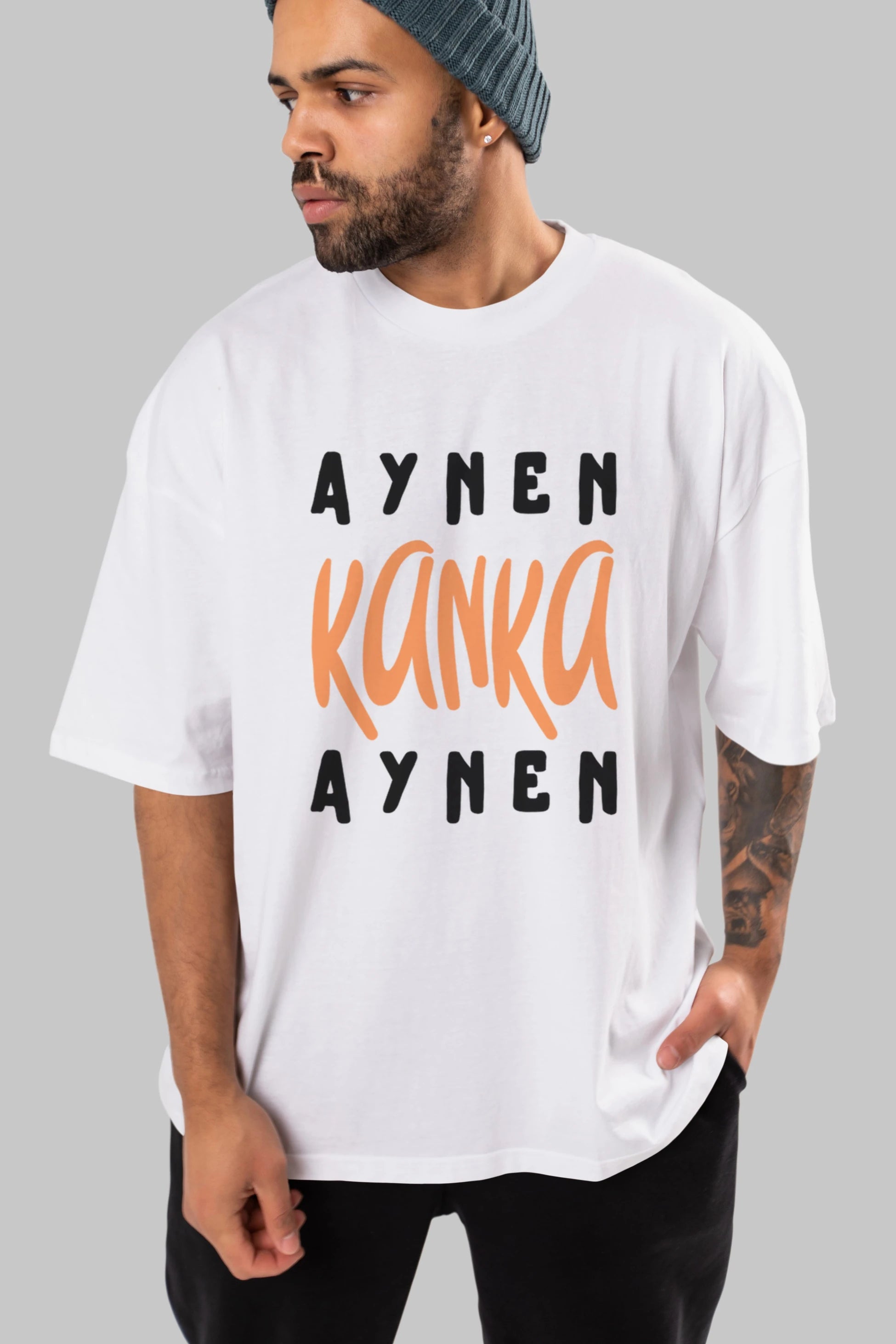 Aynen Kanka Aynen Yazılı Ön Baskılı Oversize t-shirt Erkek Kadın Unisex