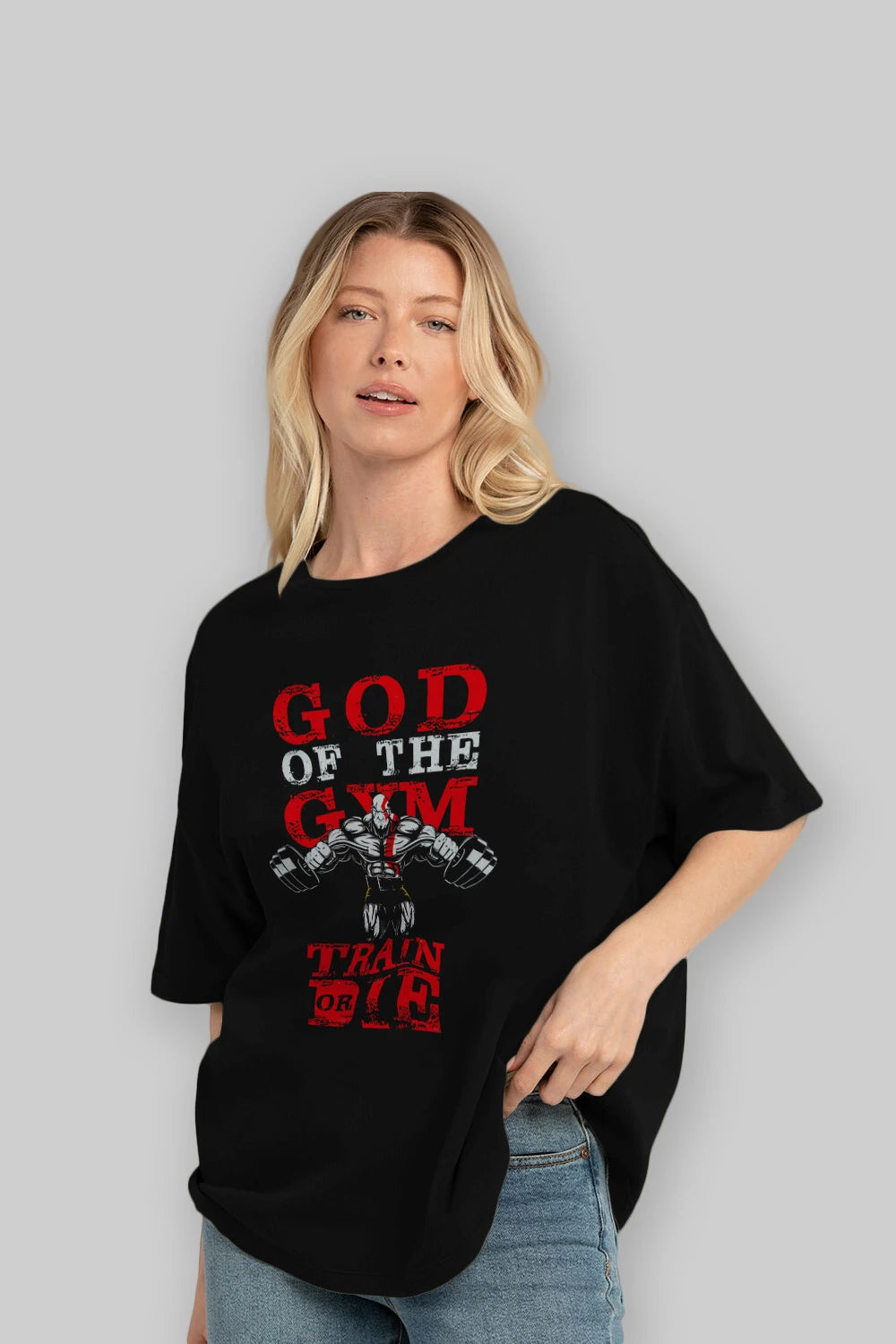 God of The GYM Ön Baskılı Oversize t-shirt Erkek Kadın Unisex %100 Pamuk Bisiklet Yaka tişort