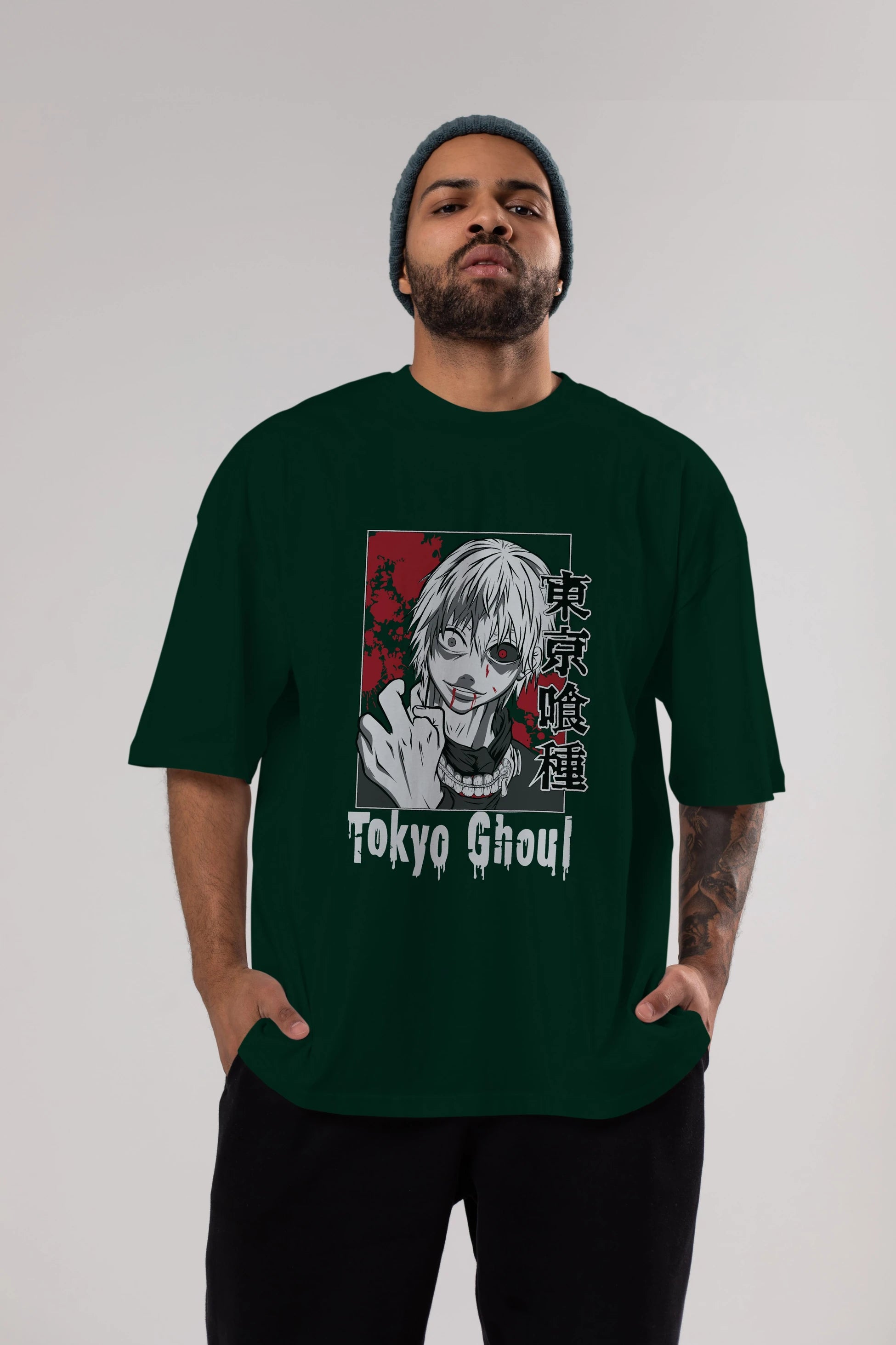 Kaneki Ken TOKYO GHOUL Anime Ön Baskılı Oversize t-shirt %100 pamuk Erkek Kadın Unisex