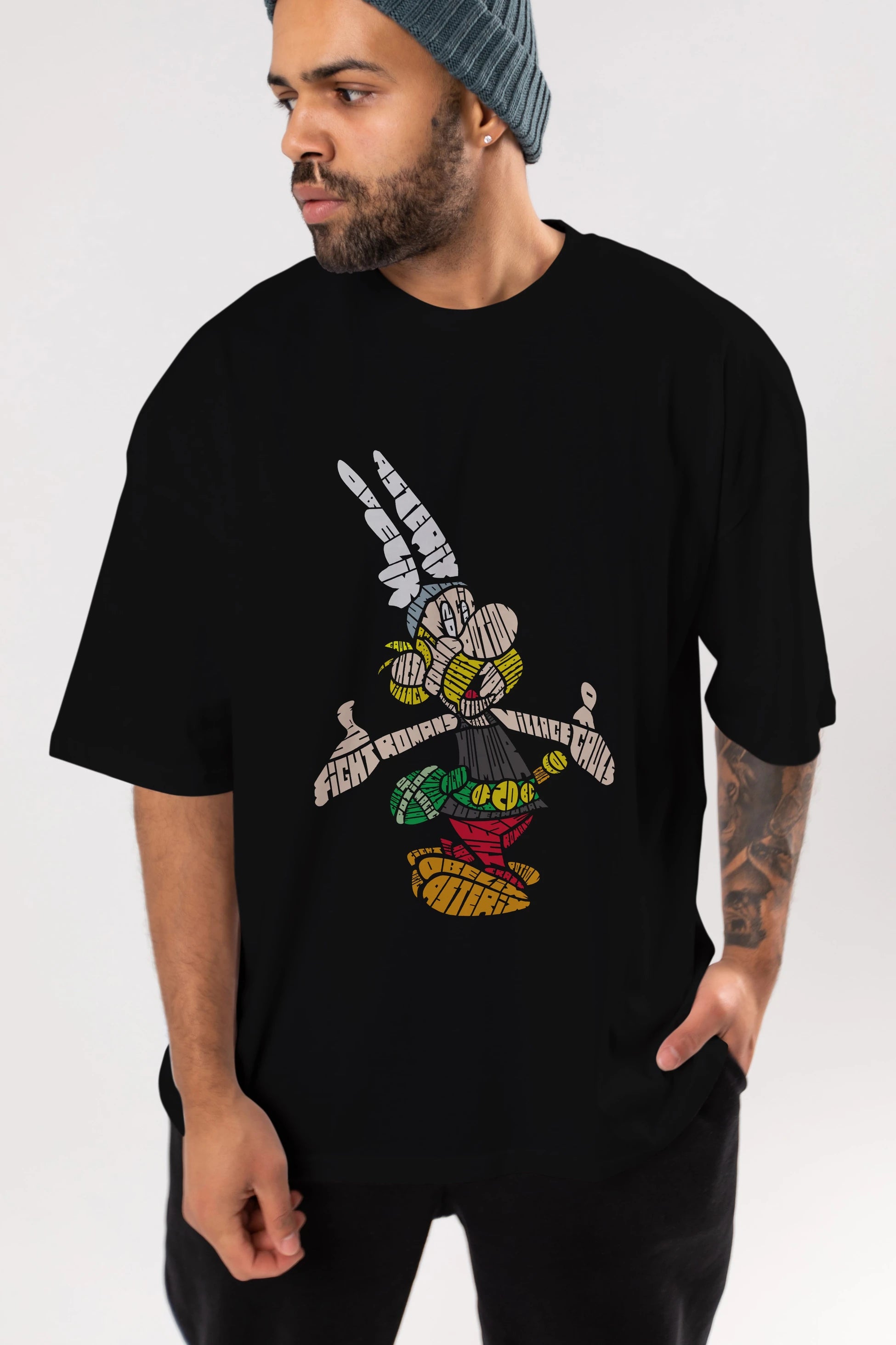 Asterix Ön Baskılı Oversize t-shirt %100 pamuk Erkek Kadın Unisex