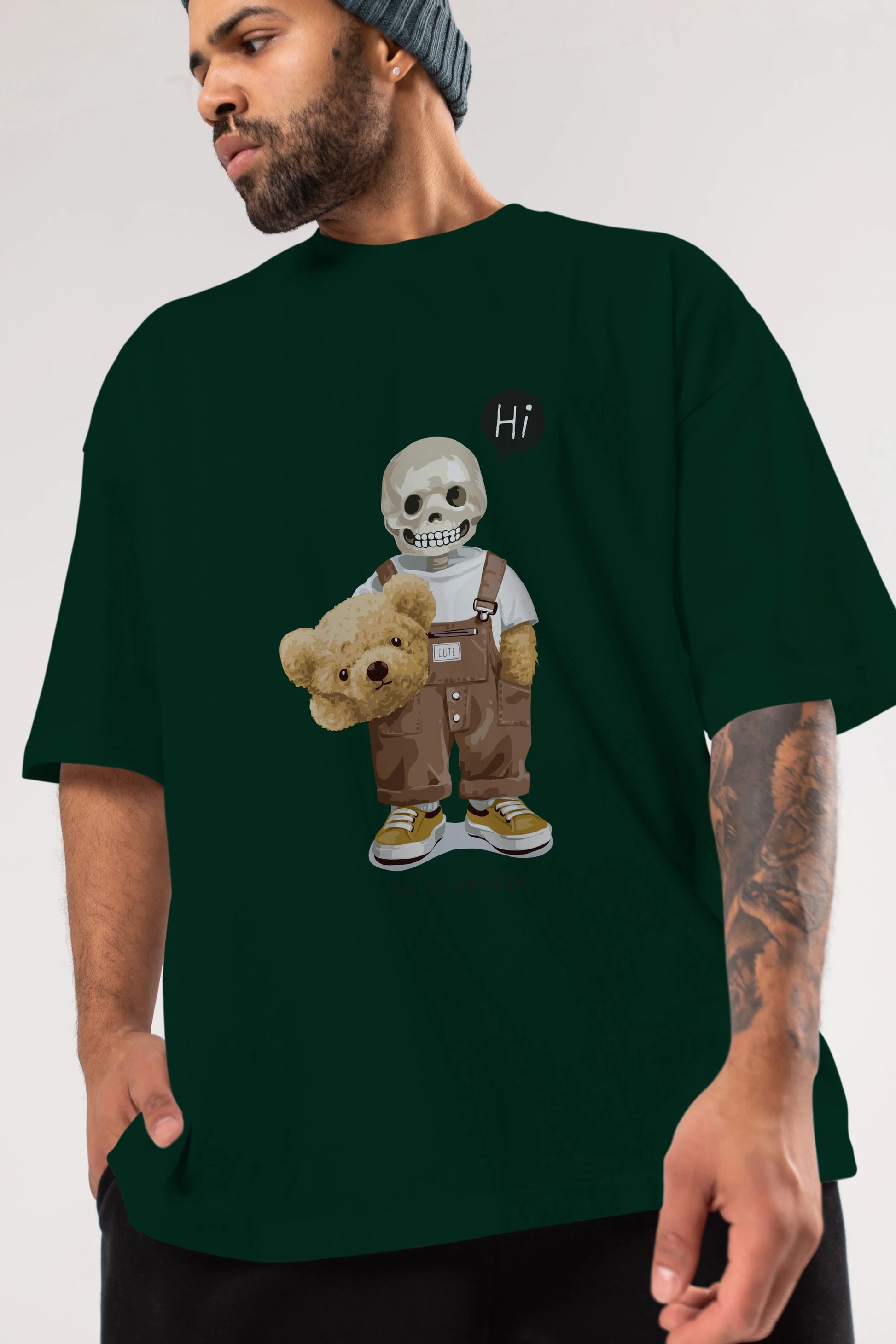 Teddy Bear hi Ön Baskılı Oversize t-shirt Erkek Kadın Unisex %100 Pamuk