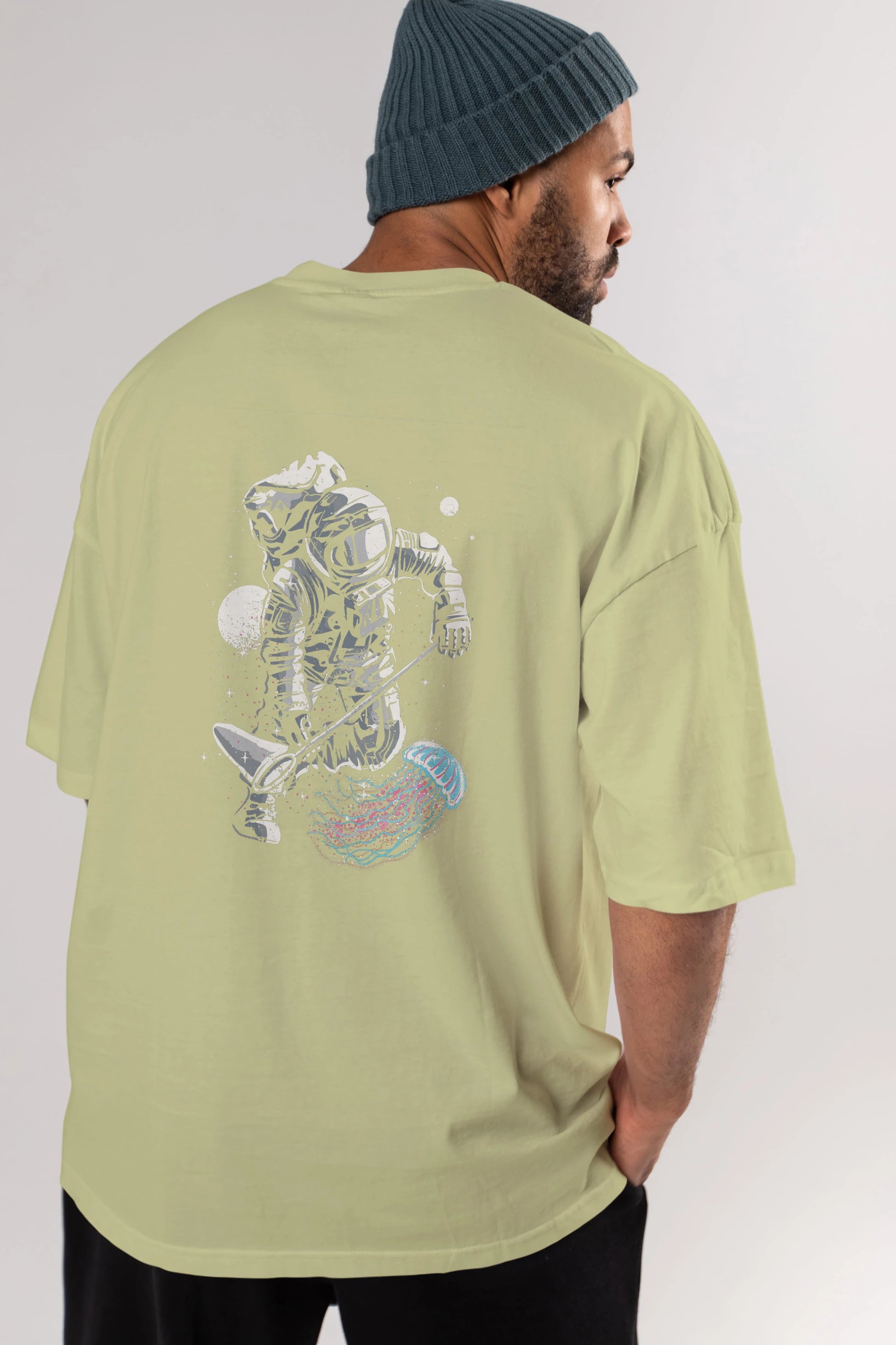 Astronaut Jellyfish Arka Baskılı Oversize t-shirt Erkek Kadın Unisex %100 Pamuk