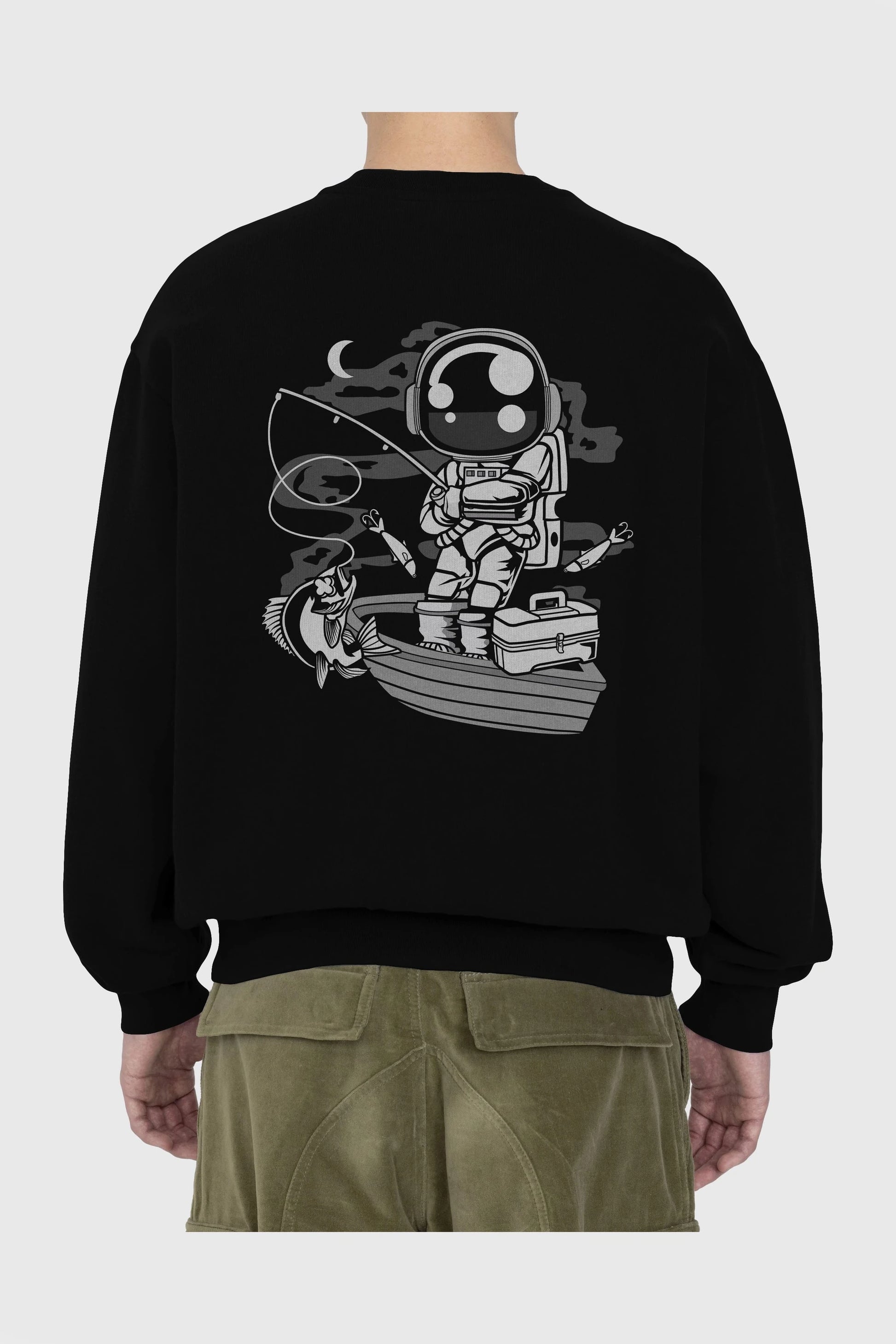 Astronaut Fisherman Arka Baskılı Oversize Sweatshirt Erkek Kadın Unisex