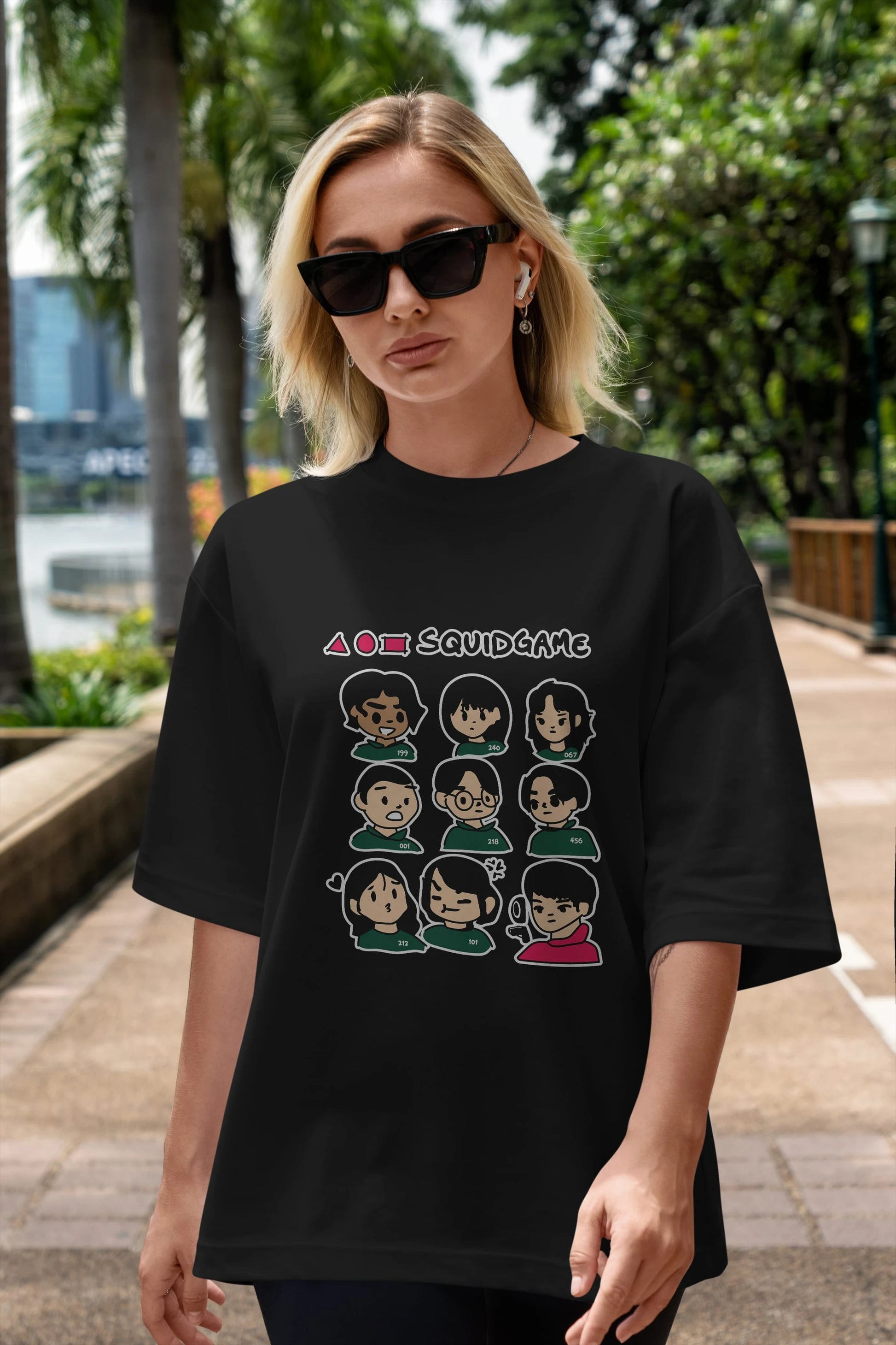 Squid Game (3) Ön Baskılı Oversize t-shirt Erkek Kadın Unisex %100 Pamuk Bisiklet Yaka tişort