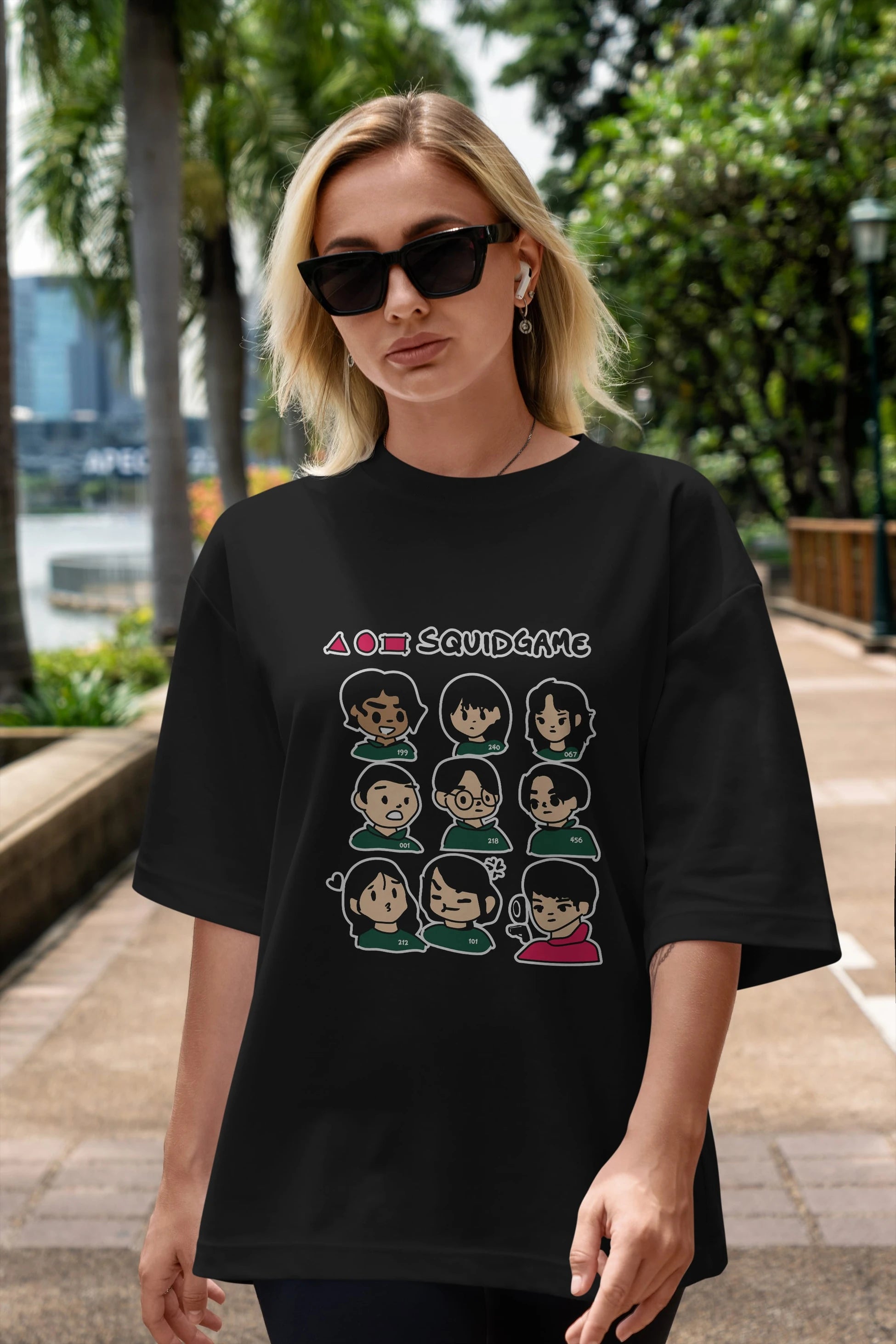 Squid Game (3) Ön Baskılı Oversize t-shirt Erkek Kadın Unisex %100 Pamuk Bisiklet Yaka tişort