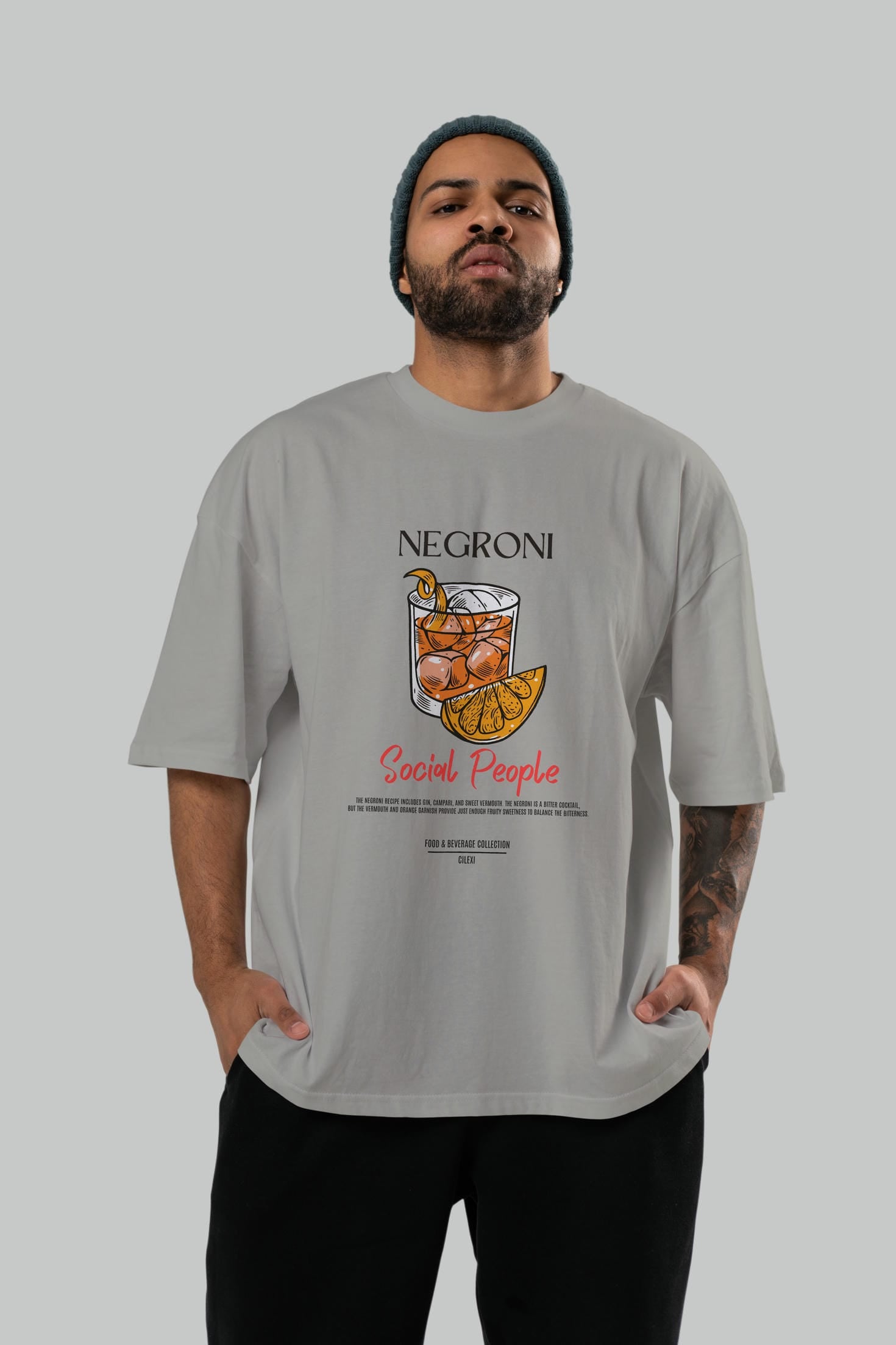 Negroni Kokteyl Serisi ön Baskılı Oversize t-shirt Erkek Kadın %100 Pamuk Bisiklet Yaka tişort
