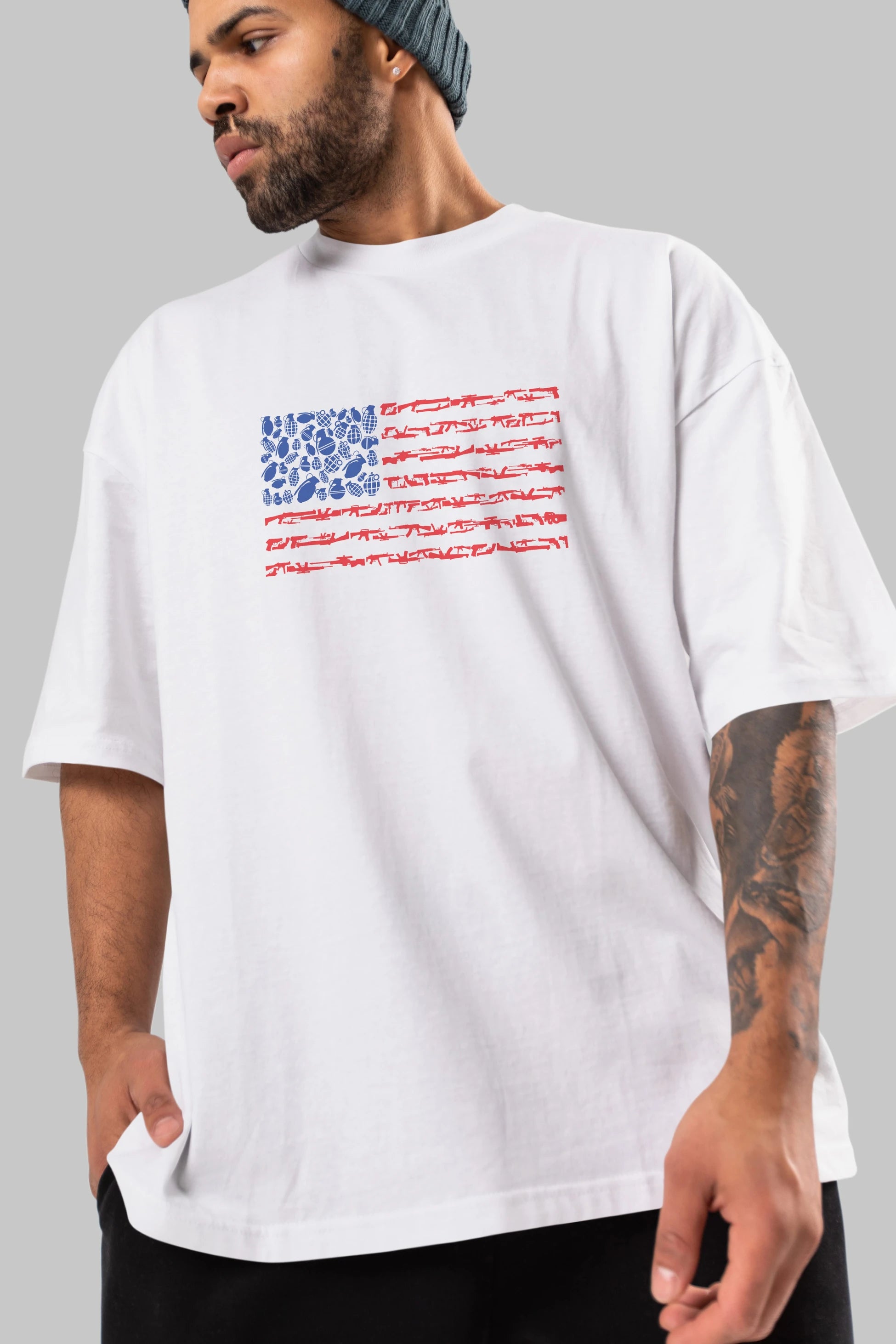 Weapon Flag Ön Baskılı Oversize t-shirt %100 pamuk Erkek Kadın Unisex