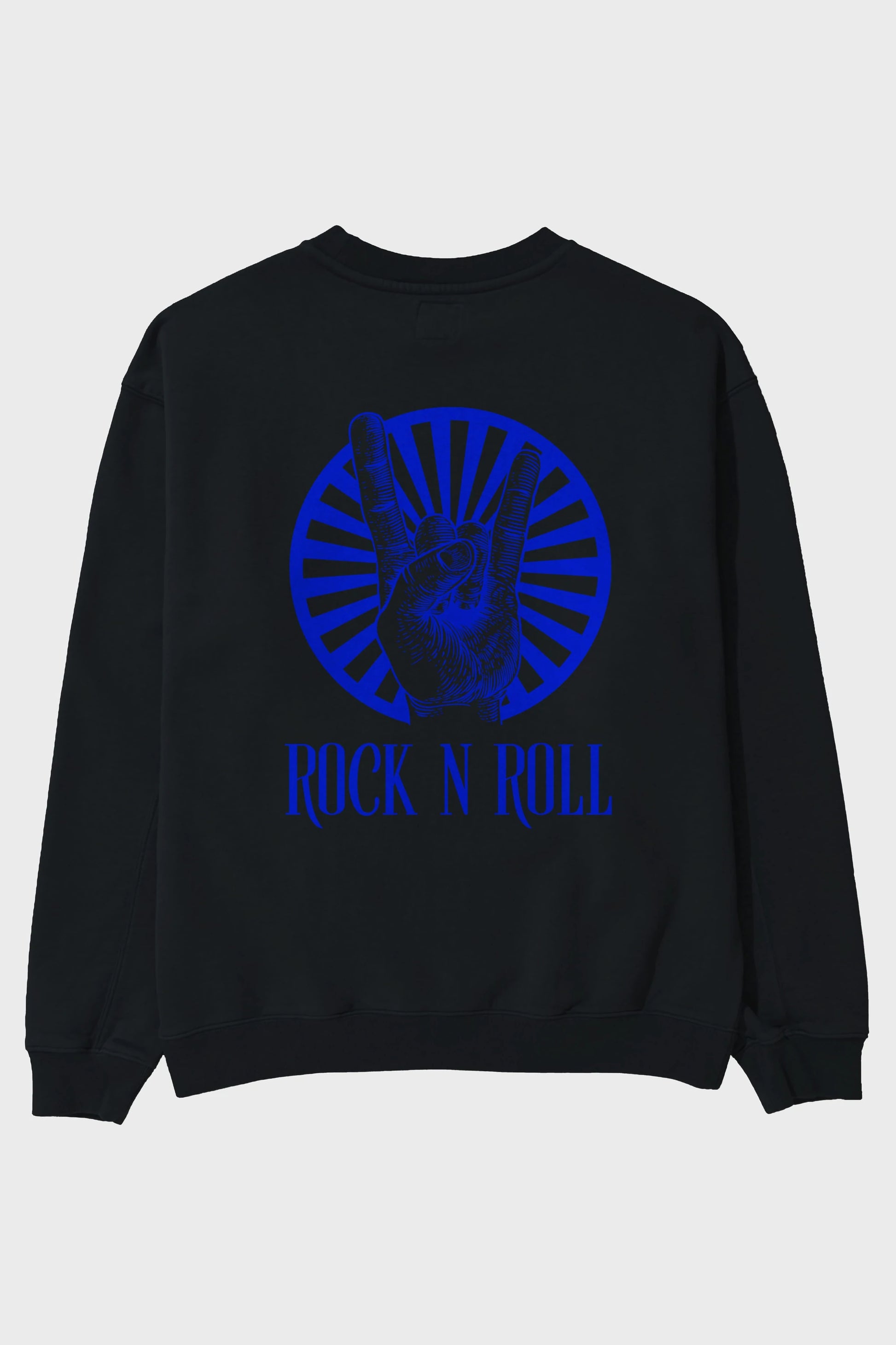 Rock N Roll Yazılı Arka Baskılı Oversize Sweatshirt Erkek Kadın Unisex